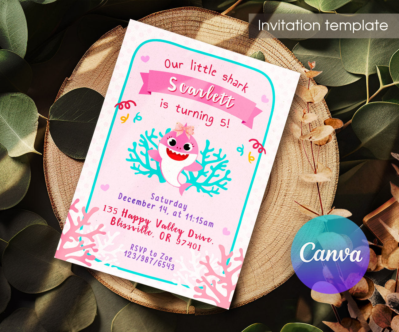 Baby Shark customizable invitation template | Share or Print | KK973