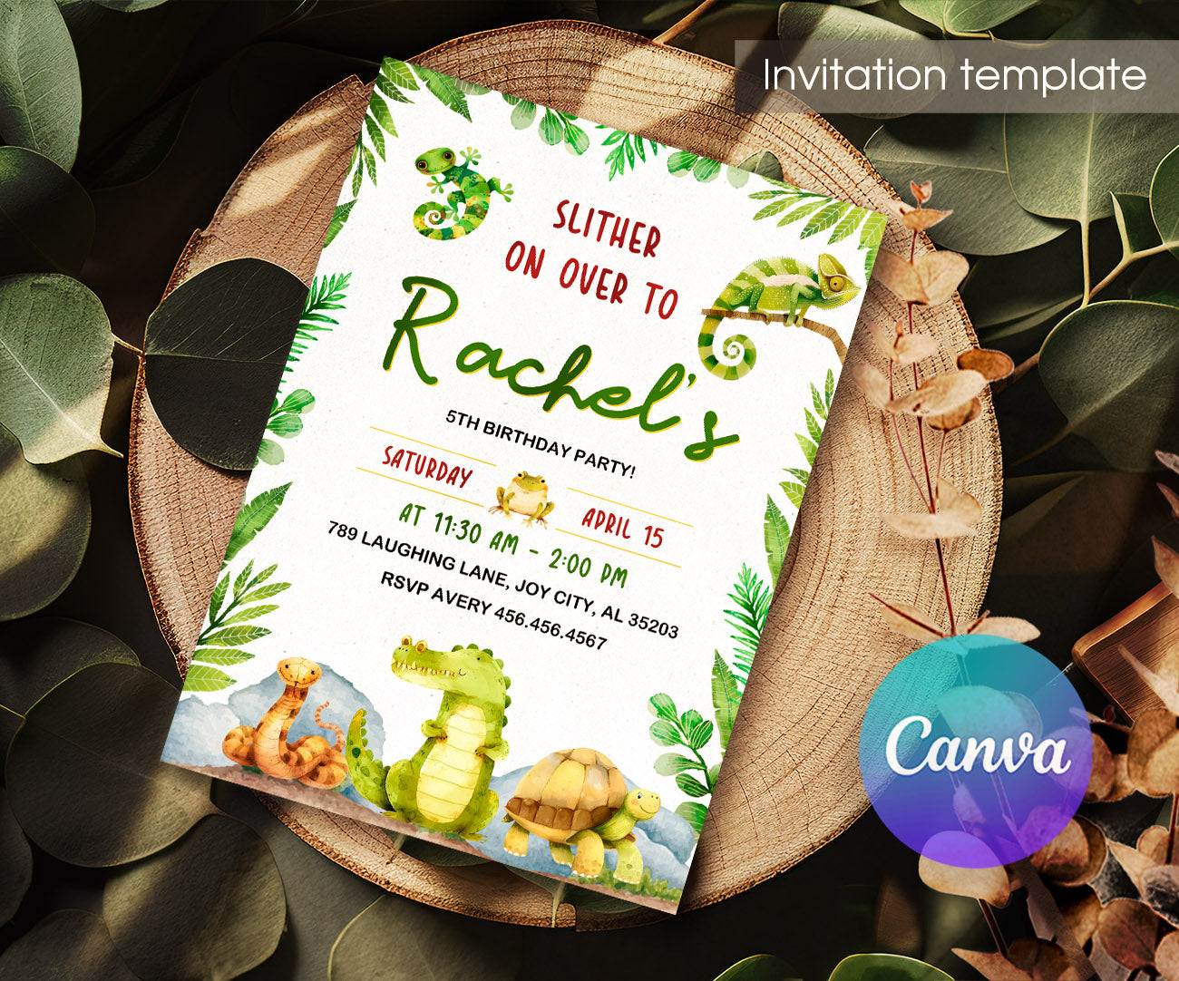 Reptile Lizard Snake customizable invitation template | Share or Print | HT133