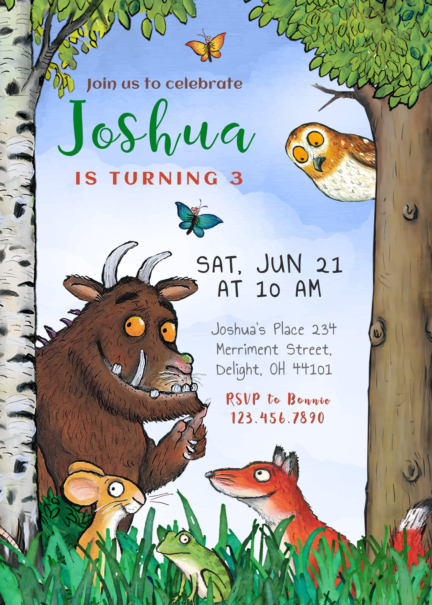 Gruffalo customizable invitation template | Share or Print | ME155
