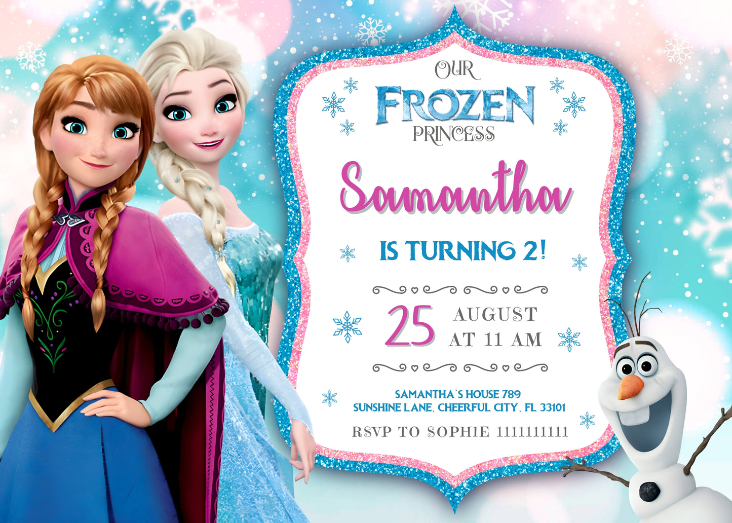 Frozen Elsa customizable invitation template | Share or Print | girl | TO922