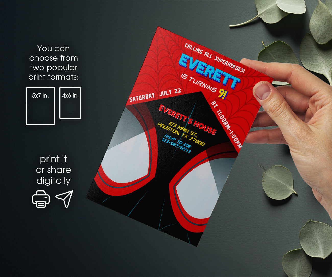 Spider Man Across the Spider-Verse customizable invitation template | Share or Print | boy | CD608