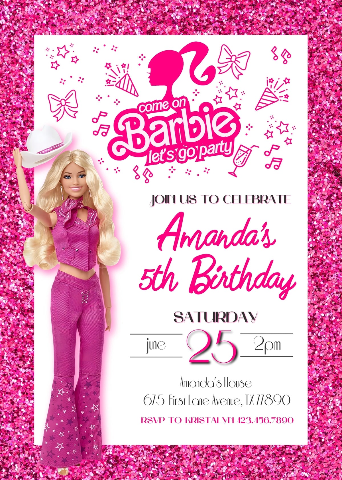 Barbie Pink customizable invitation template | Share or Print | girl | RE785