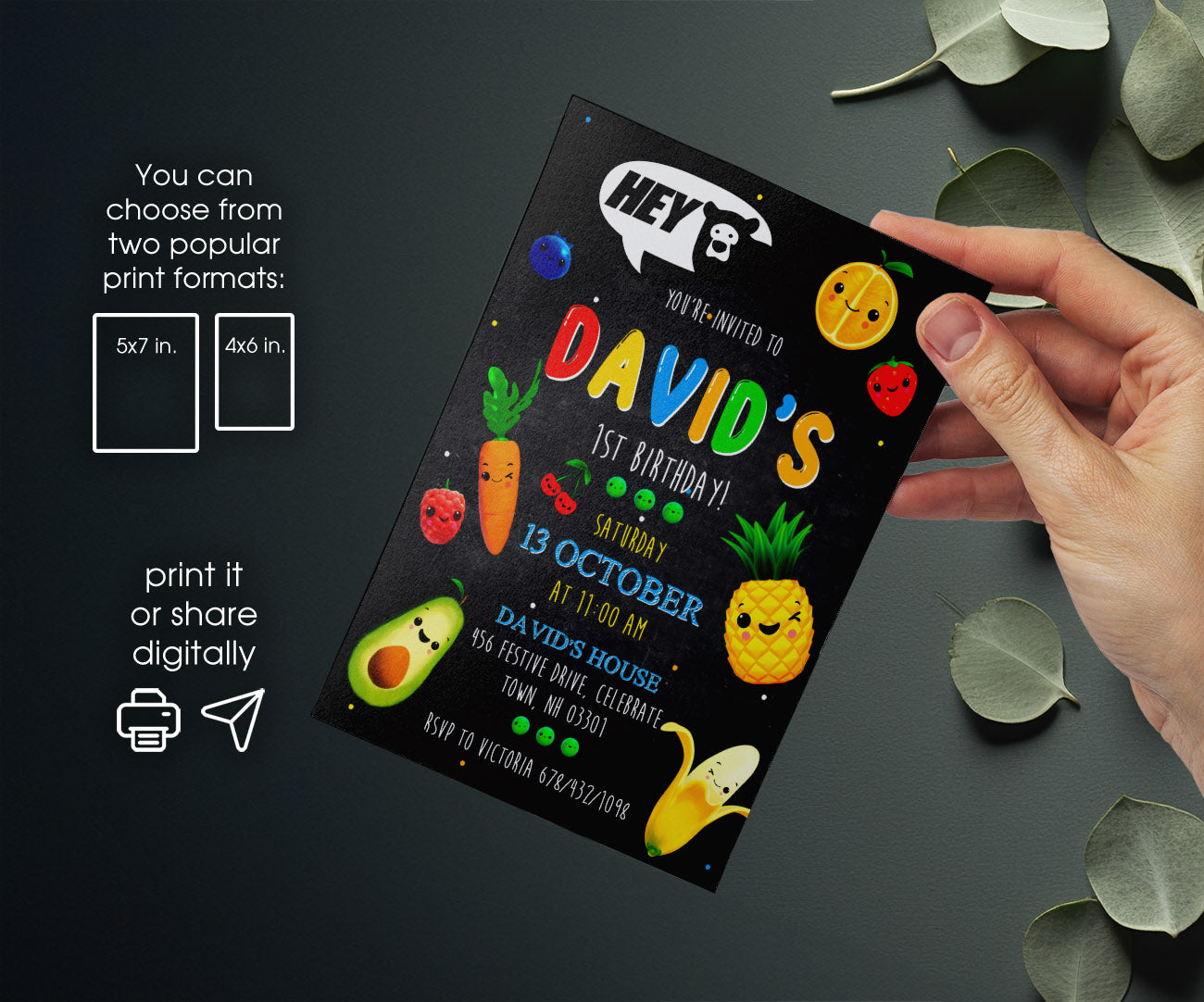 Hey Bear Sensory Dancing Fruits customizable invitation template | Share or Print | MP594