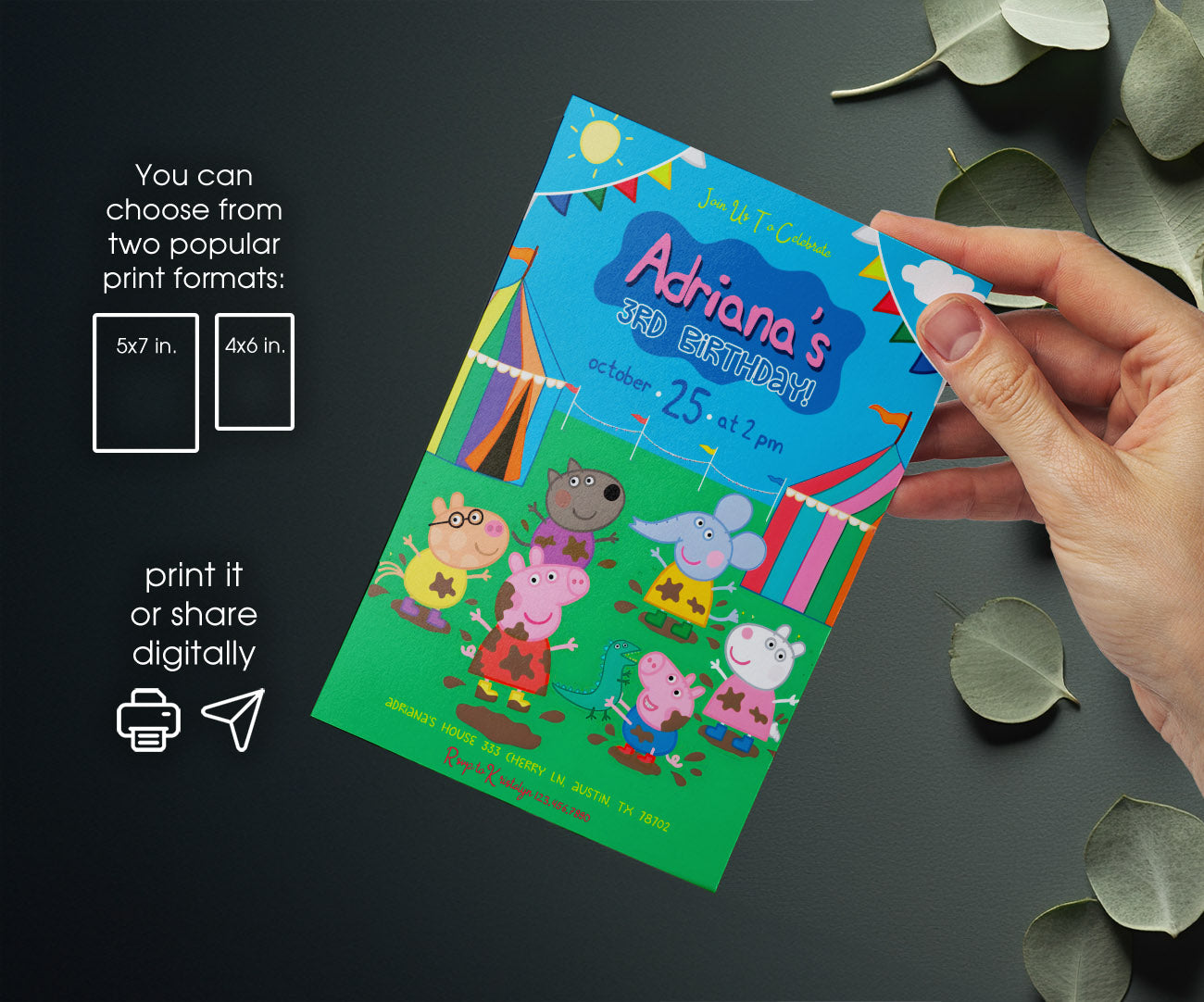 Peppa Pig customizable invitation template | Share or Print | girl | BB984