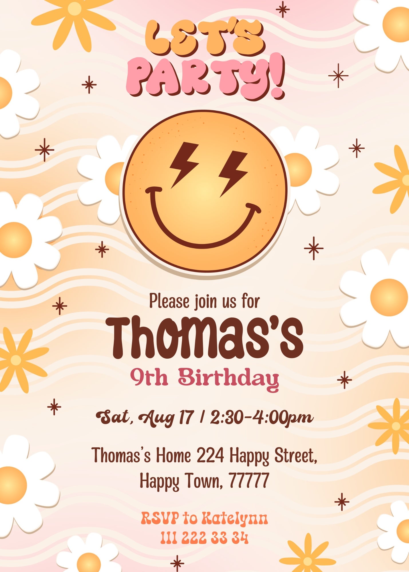 Smiley Face customizable invitation template | Share or Print | ZB177