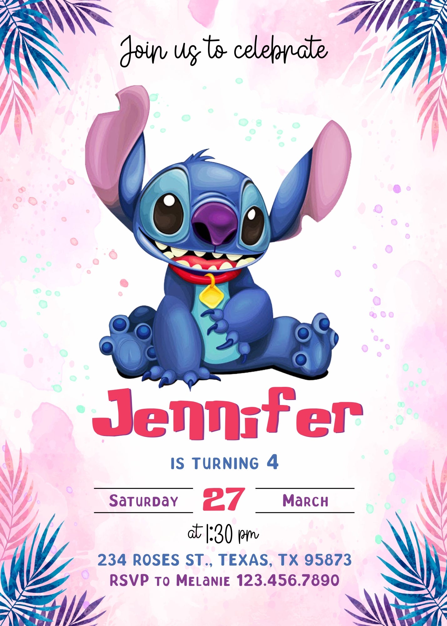 Lilo & Stitch Aloha customizable invitation template | Share or Print | VI980