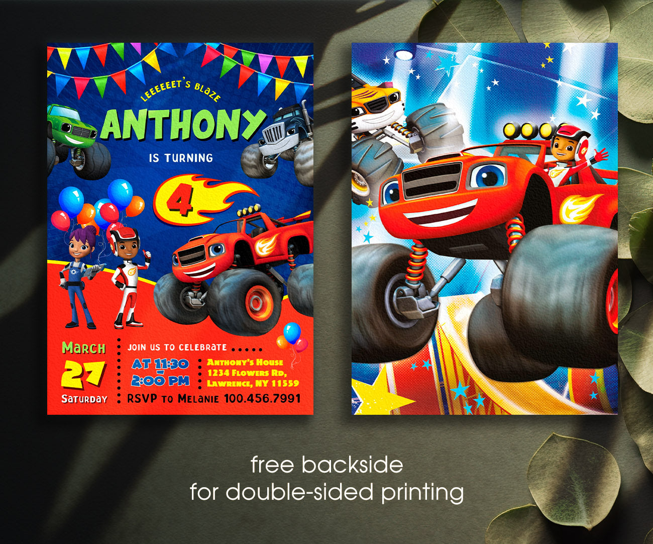 Blaze Monster Machines Trucks customizable invitation template | Share or Print | boy | AU914
