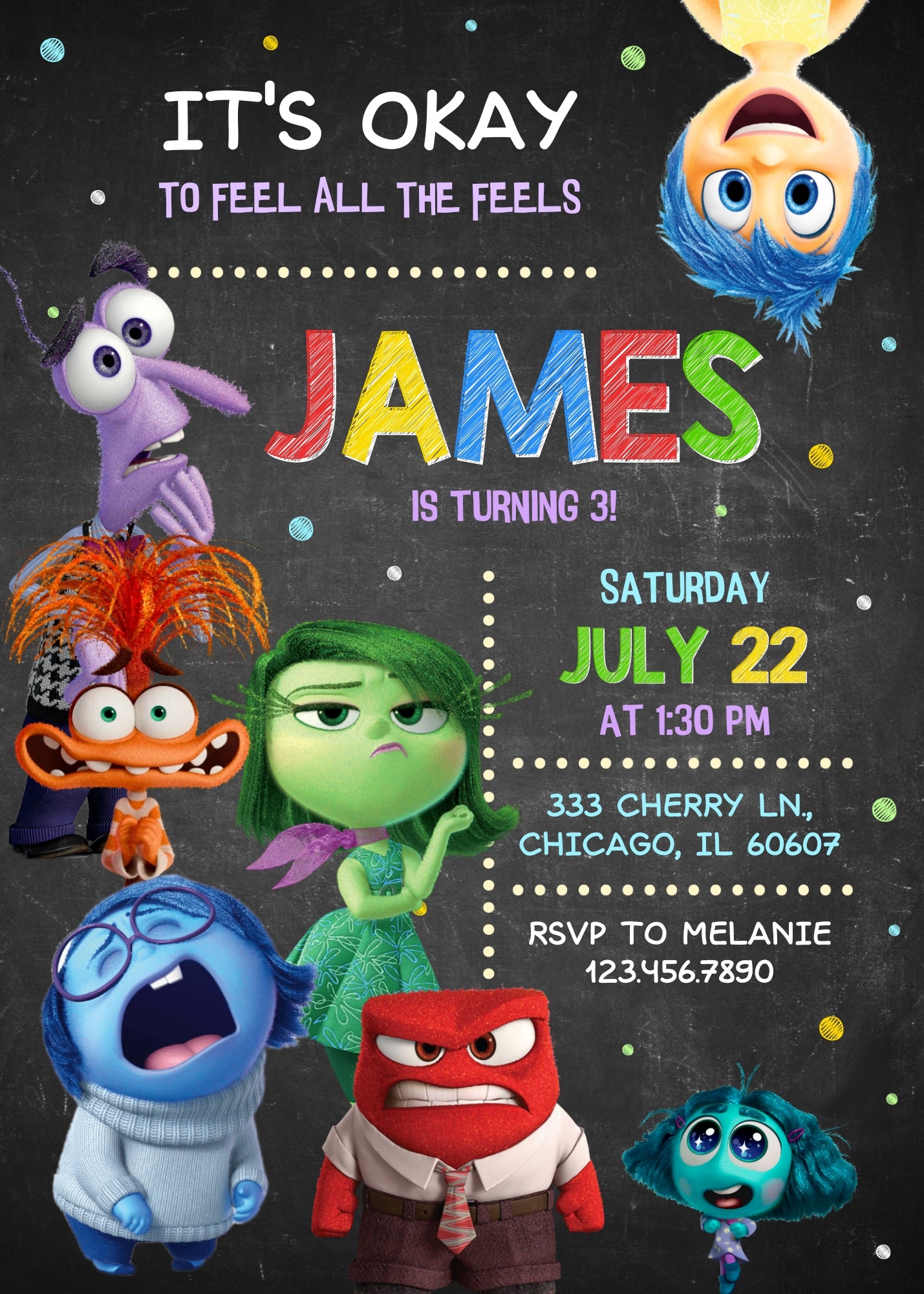 Inside Out 2 customizable invitation template | Share or Print | PR731