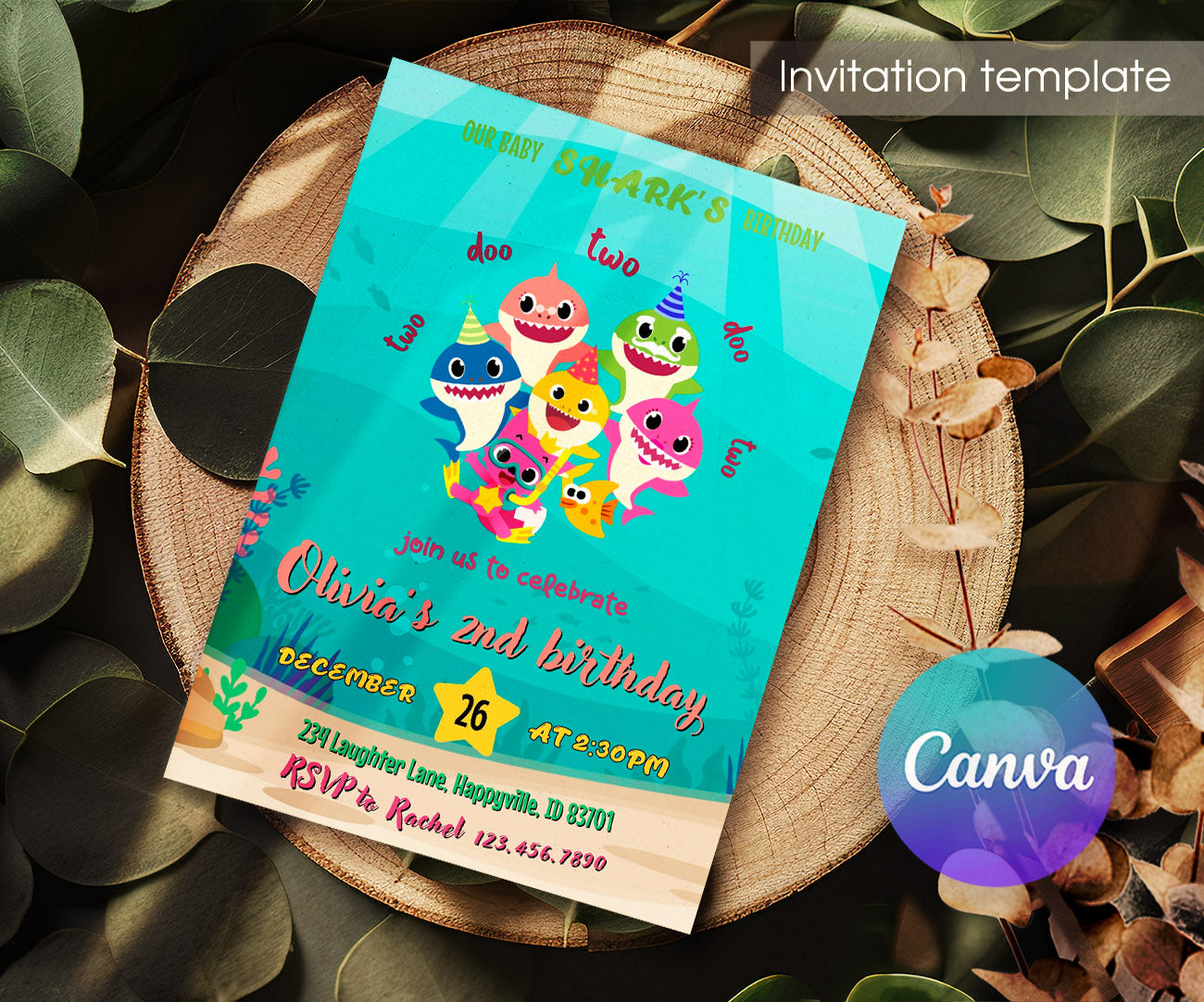 Baby Shark customizable invitation template | Share or Print | LC632
