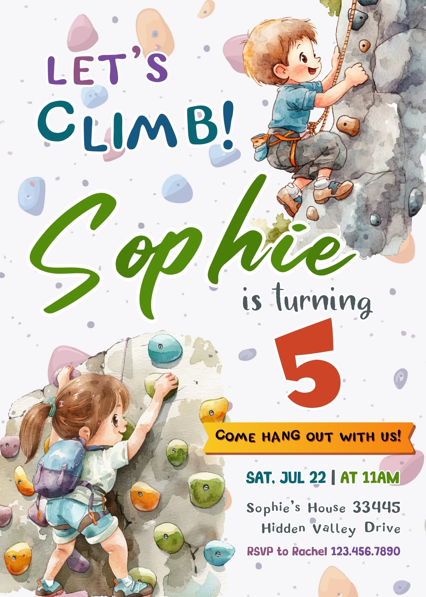 Rock Climbing customizable invitation template | Share or Print | OA698