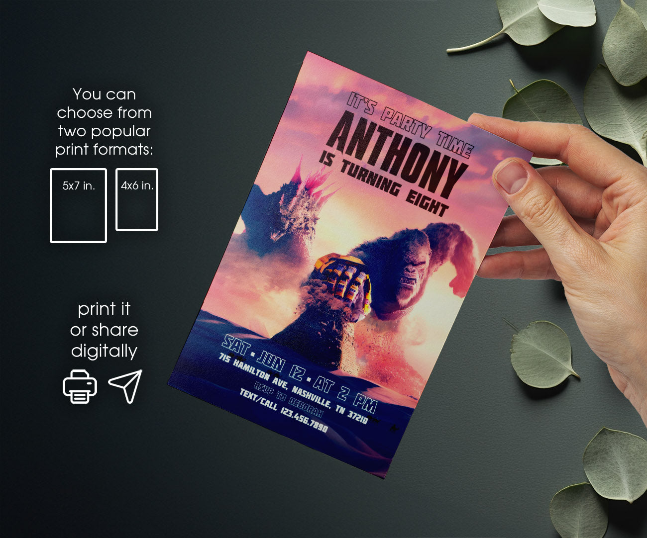 Godzilla X King Kong customizable invitation template | Share or Print | AO078