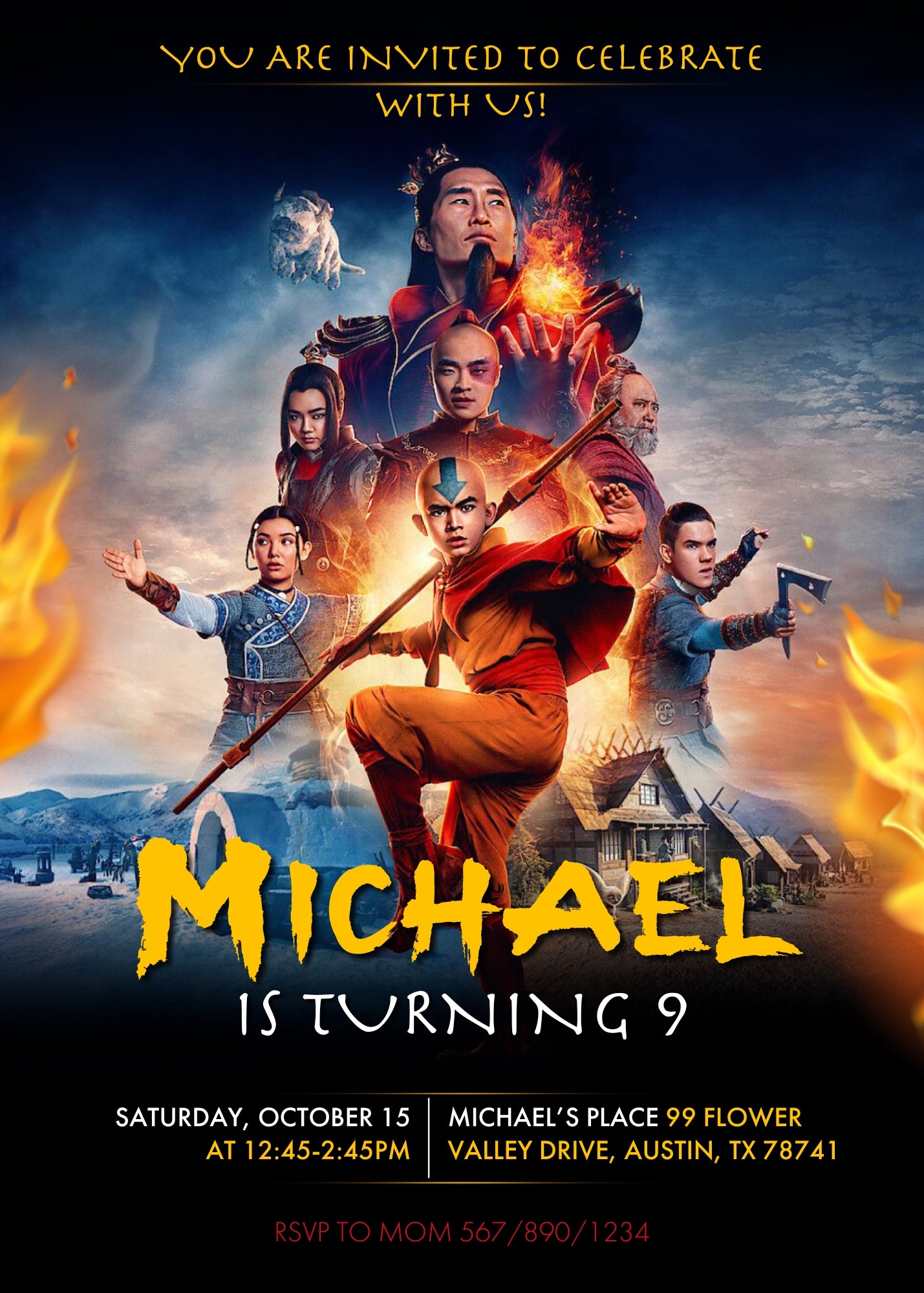 Avatar The Last Airbender customizable invitation template | Share or Print | DV262