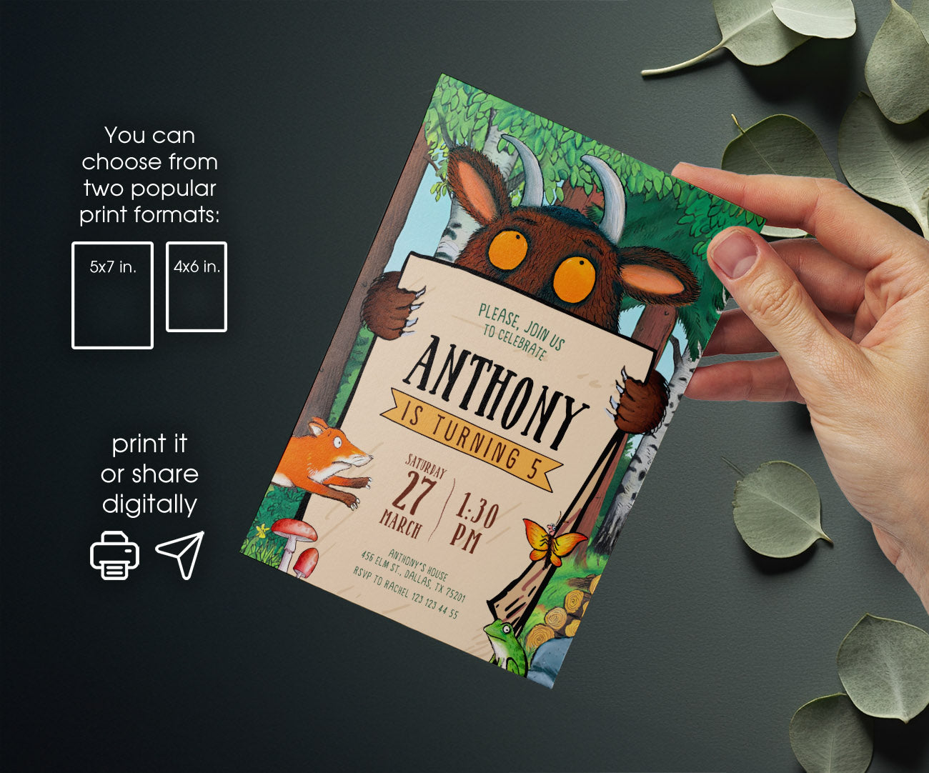 Gruffalo customizable invitation template | Share or Print | ZL454