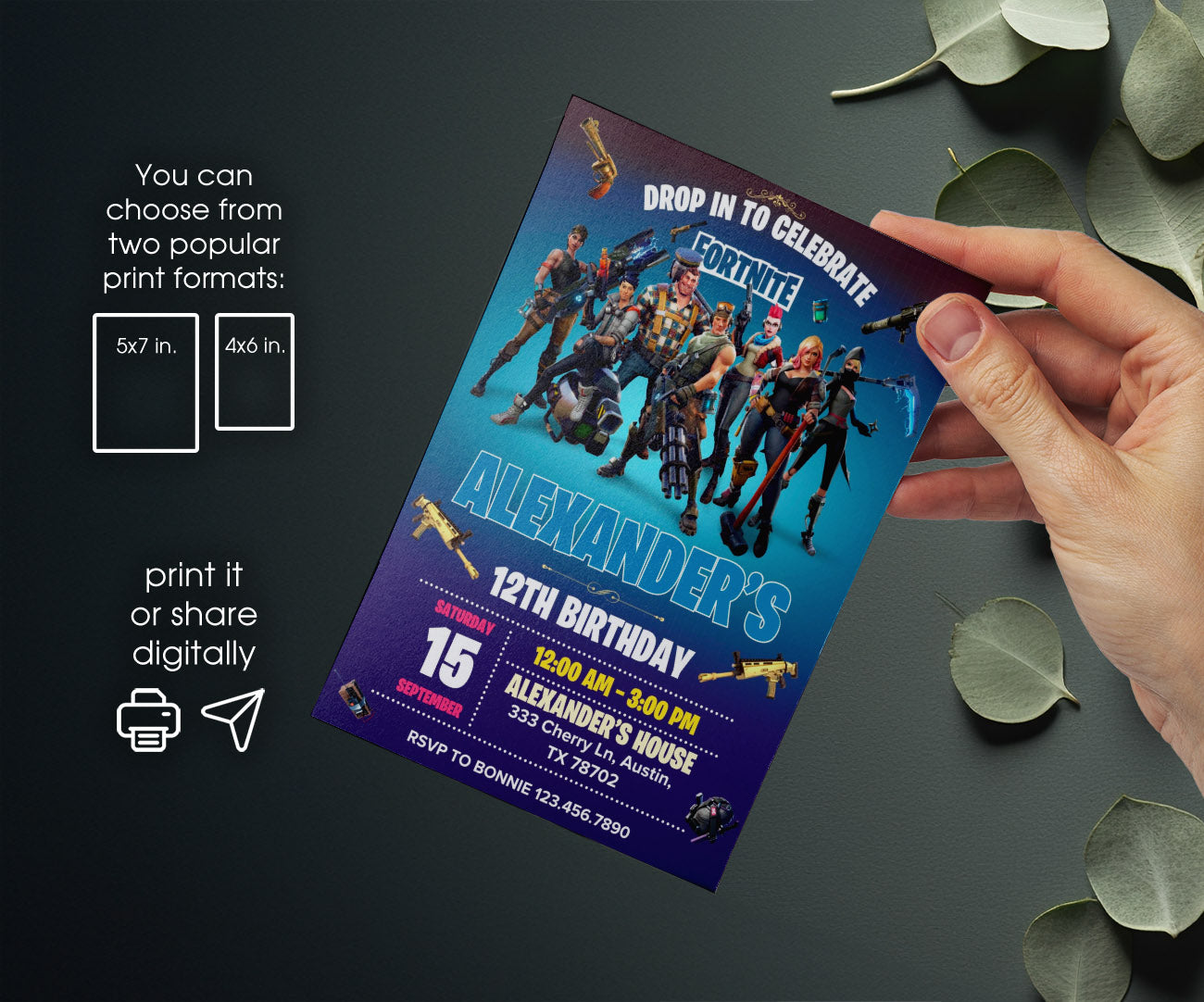 Fortnite Gamer customizable invitation template | Share or Print | boy | AF817