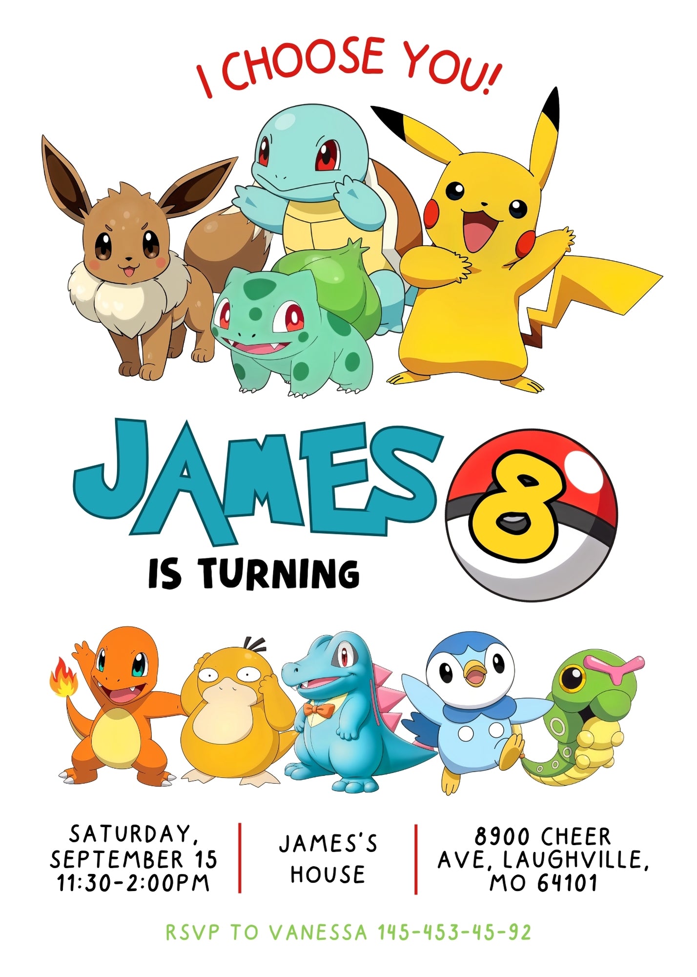 Pokemon Pikachu customizable invitation template | Share or Print | DA714