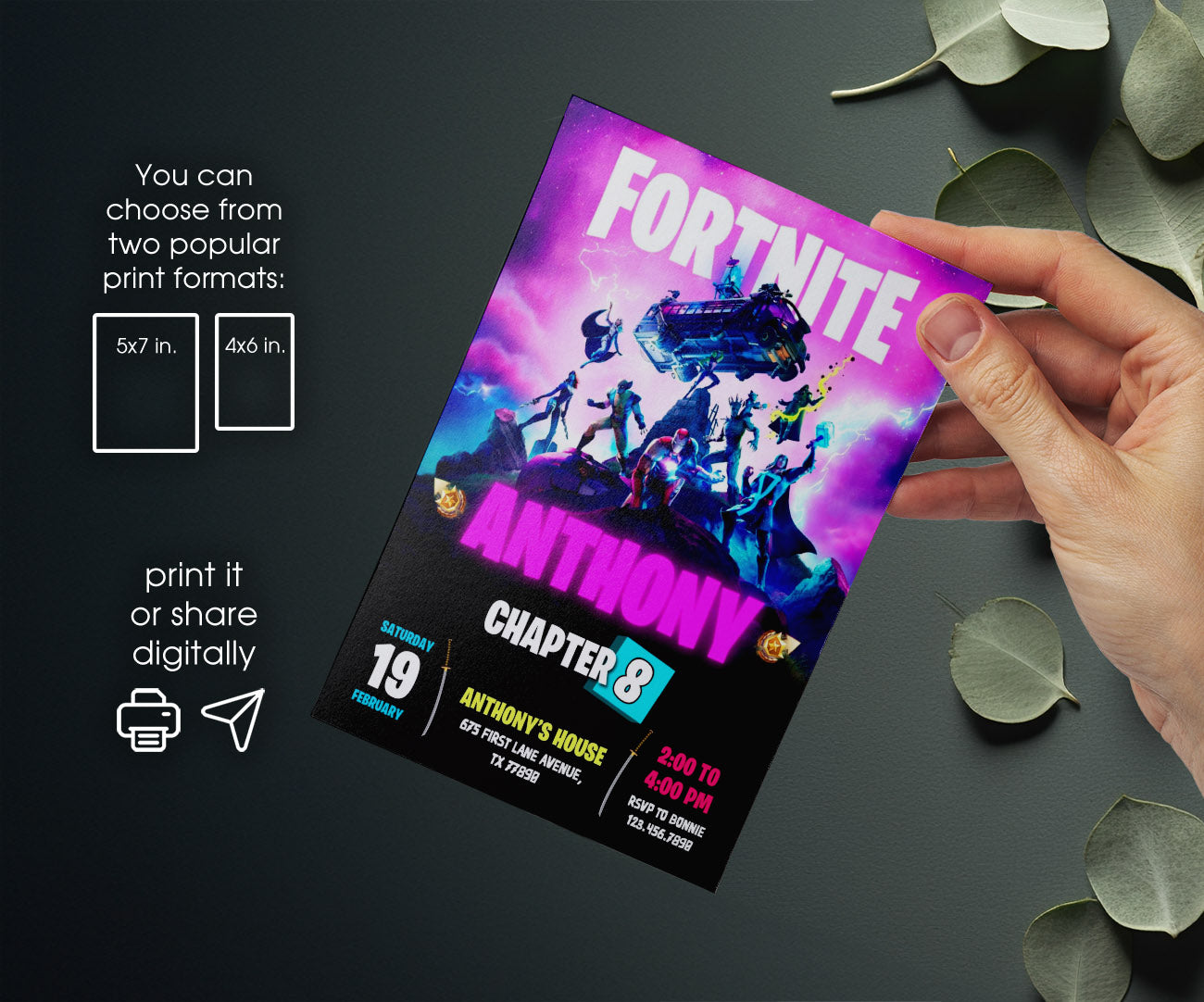 Fortnite Gamer customizable invitation template | Share or Print | boy | HC462