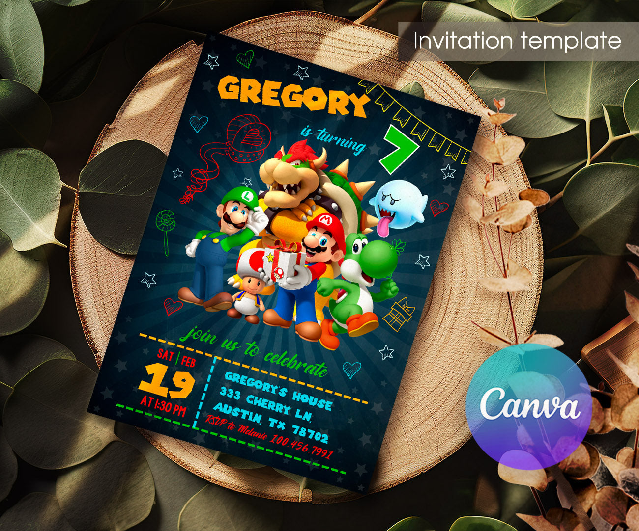 Super Mario Bros customizable invitation template | Share or Print | PU049