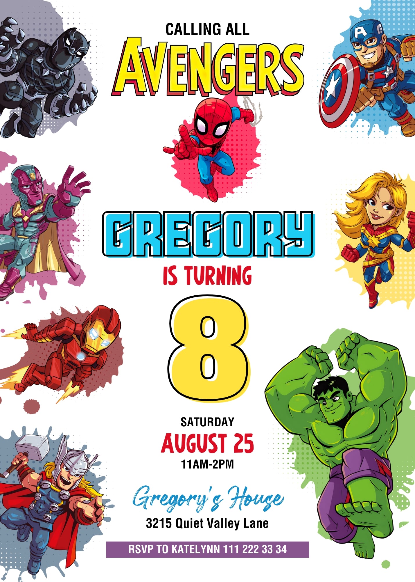 Avengers Marvel Superhero customizable invitation template | Share or Print | boy | VV819