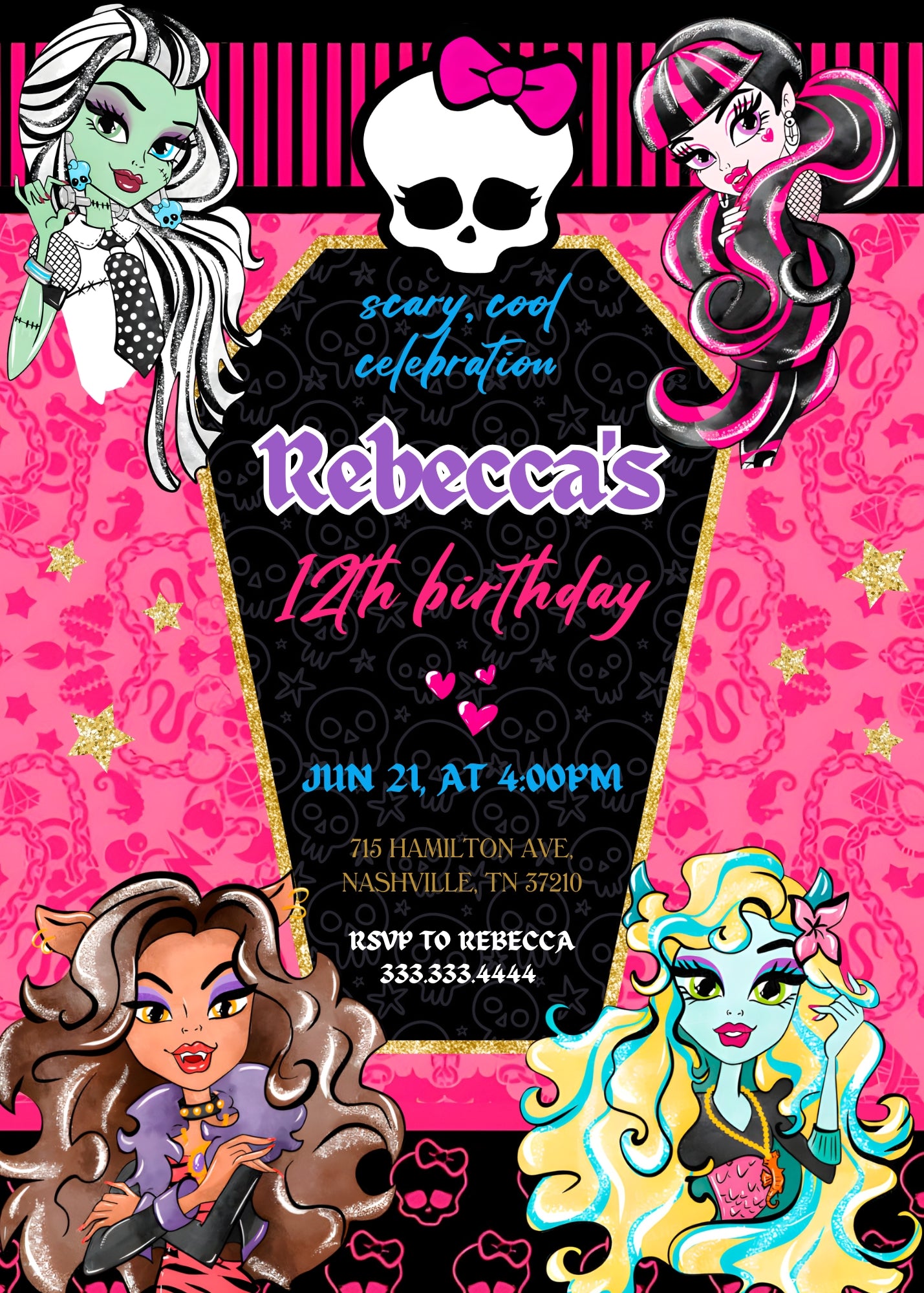 Monster High customizable invitation template | Share or Print | girl | WD624
