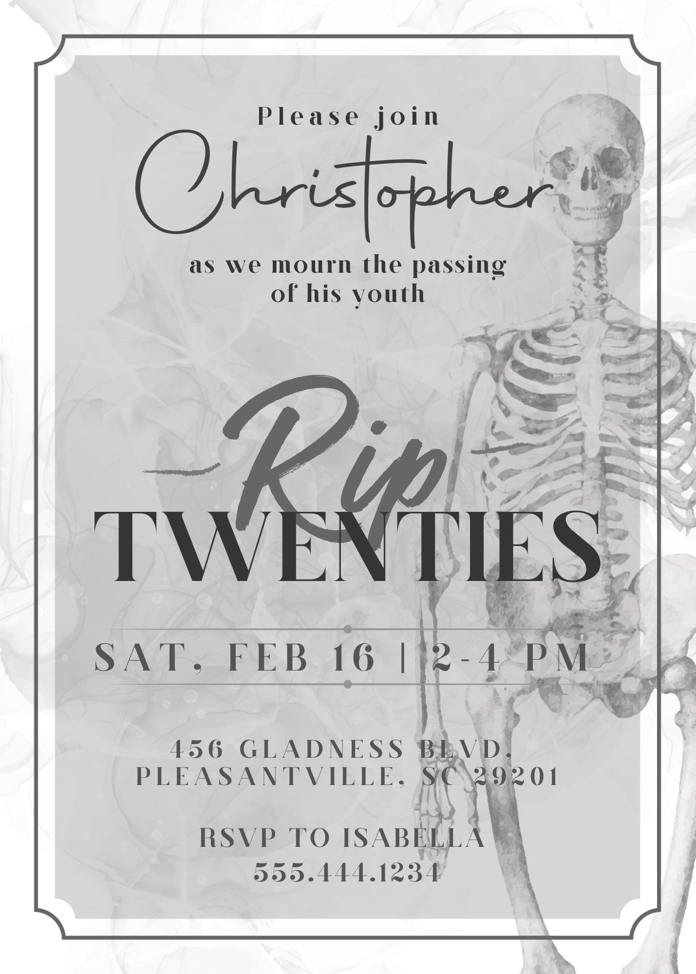 Rip Twenties Birthday customizable invitation template | Share or Print | KU054