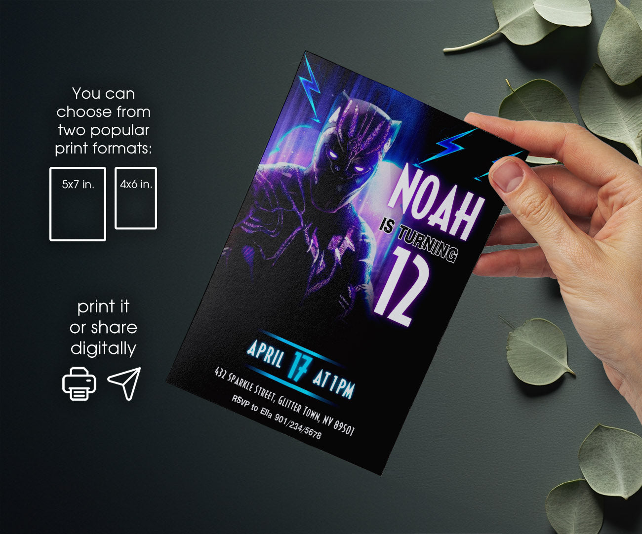 Black Panther Superhero Marvel customizable invitation template | Share or Print | boy | WJ929