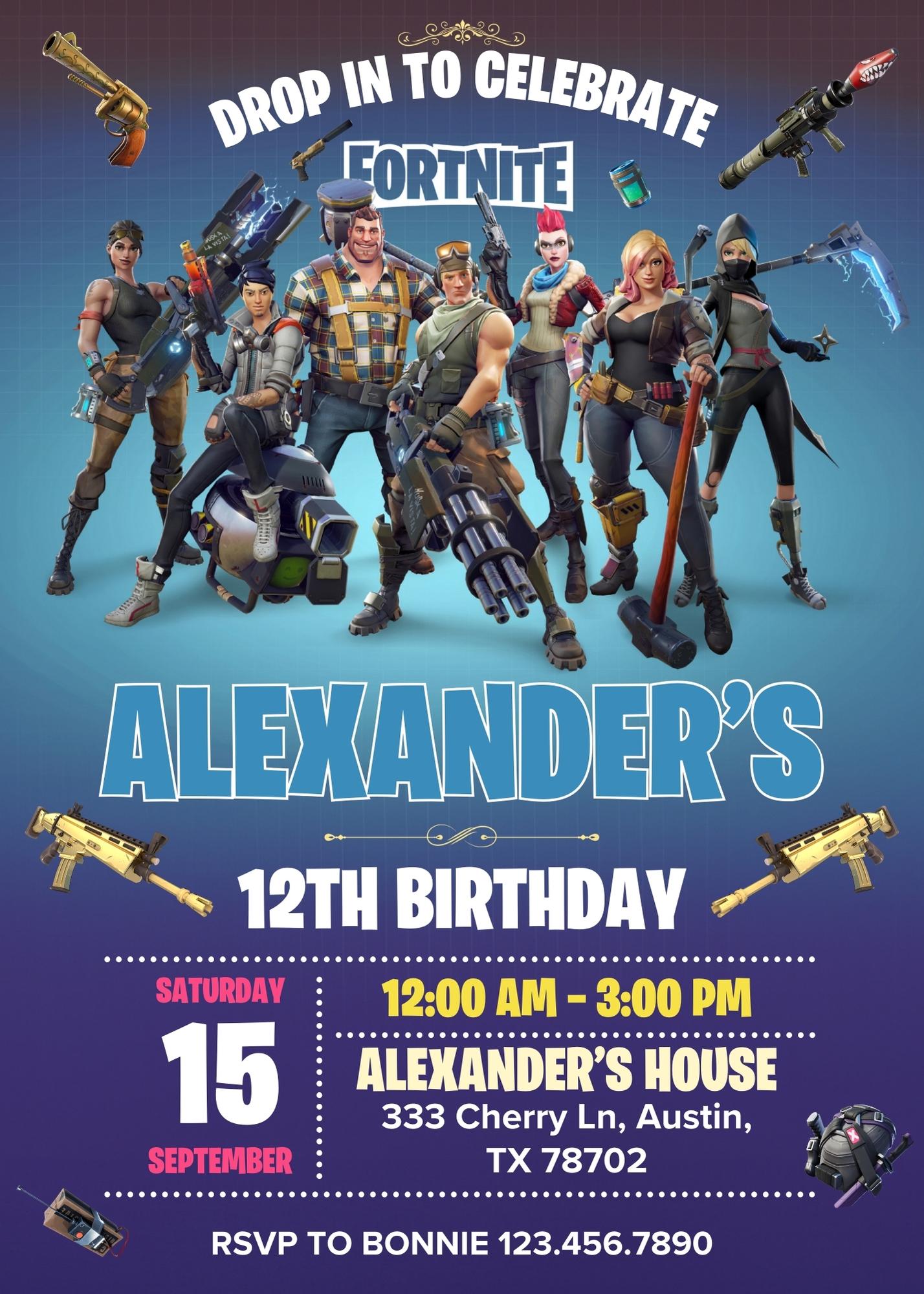 Fortnite Gamer customizable invitation template | Share or Print | boy | AF817