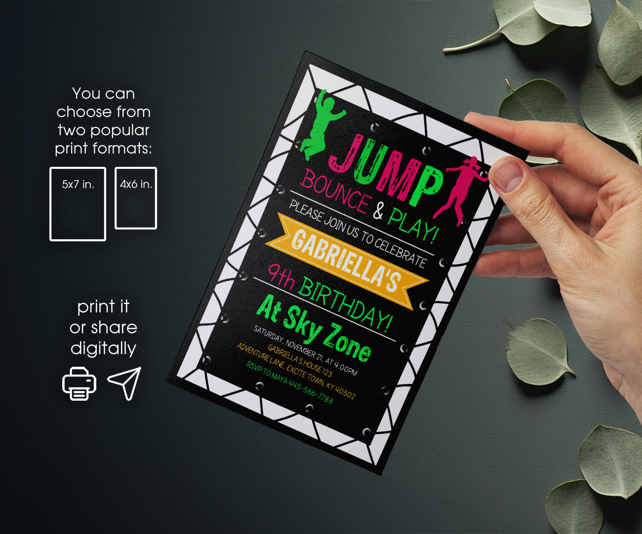 Trampoline Jump Party customizable invitation template | Share or Print | QR760