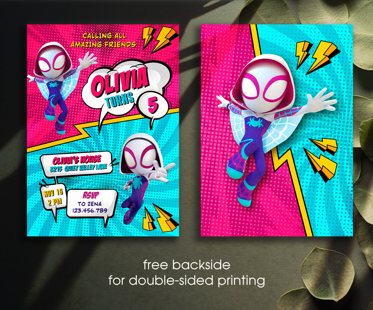 Spider Gwen Ghost Spidey customizable invitation template | Share or Print | girl | UR901