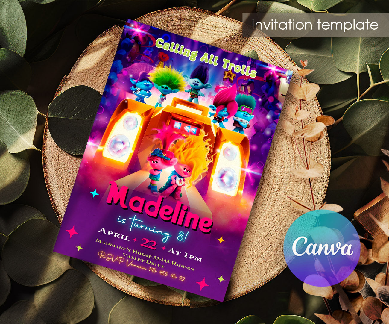 Trolls Poppy customizable invitation template | Share or Print | MV914