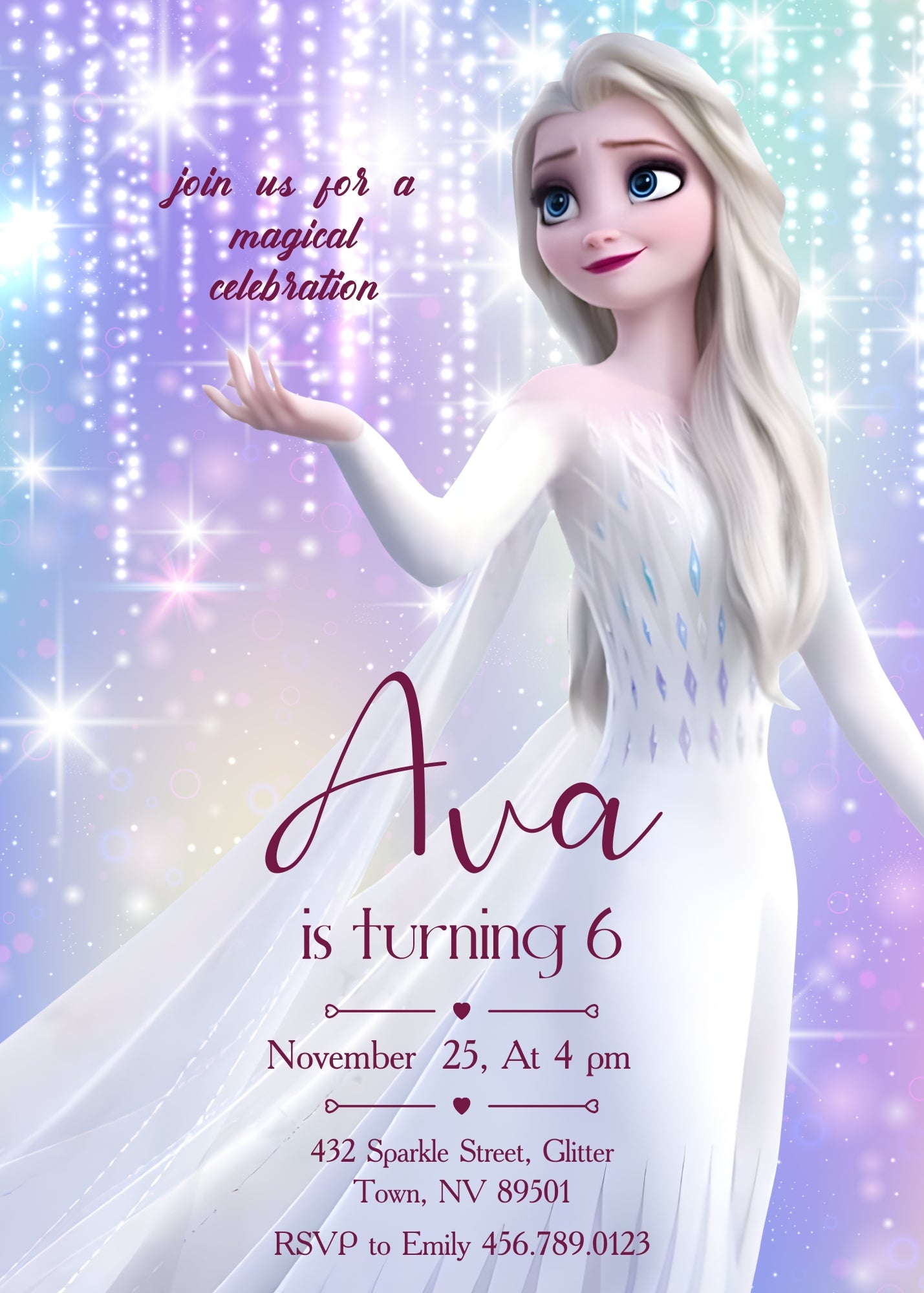 Frozen Elsa customizable invitation template | Share or Print | girl | DI271