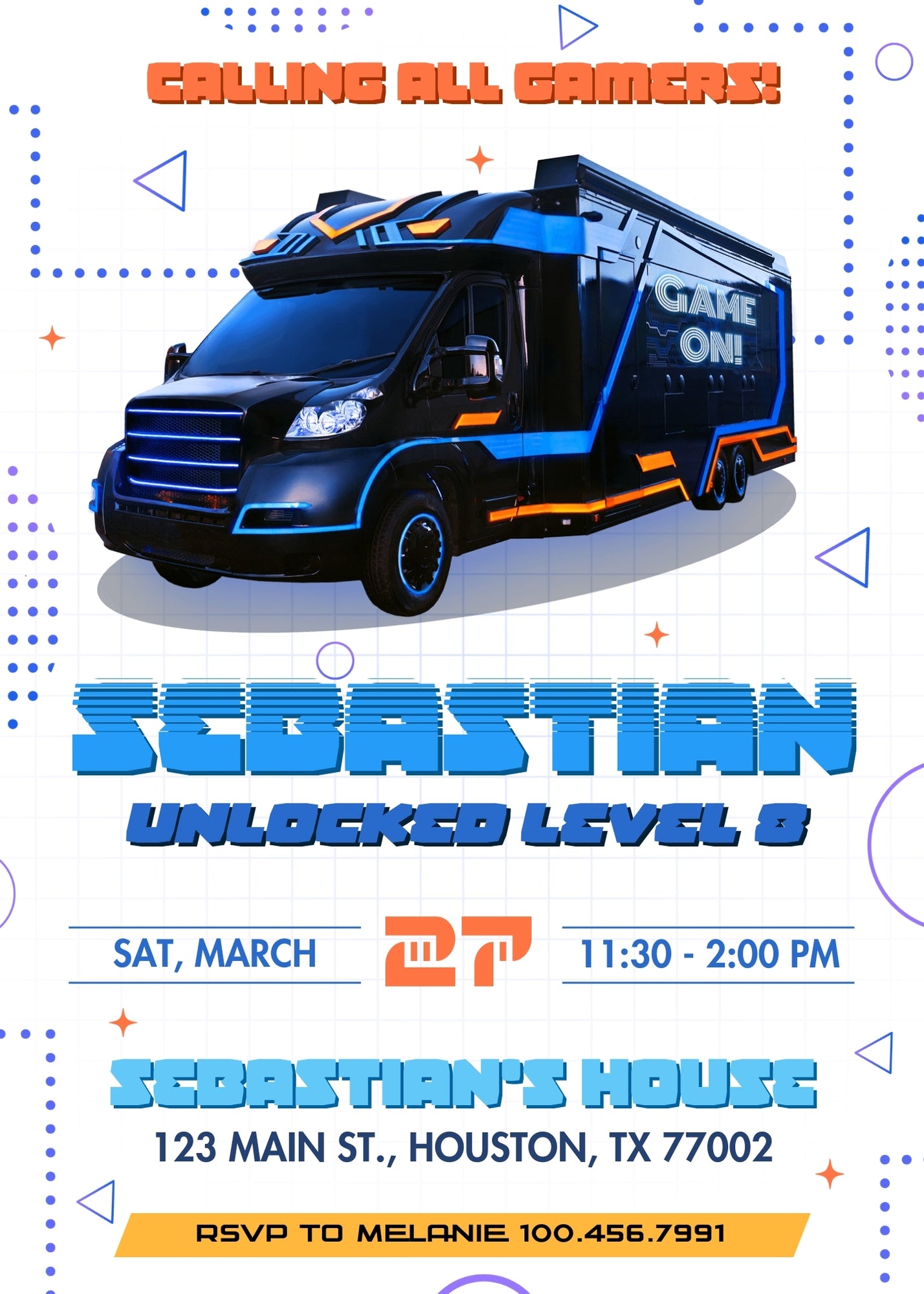 Video Game Bus Gamer customizable invitation template | Share or Print | boy | IJ347