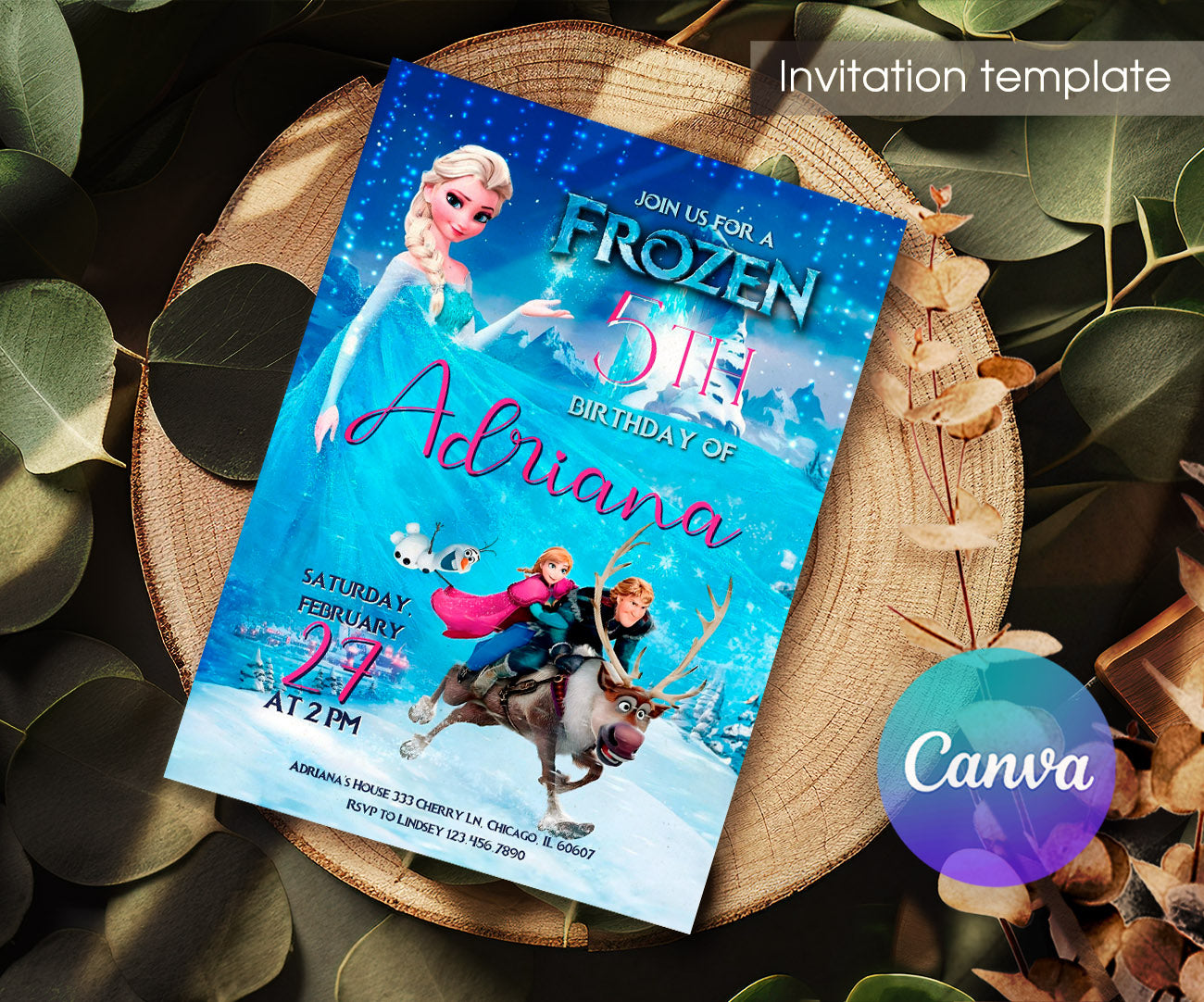 Frozen Elsa customizable invitation template | Share or Print | girl | JJ228