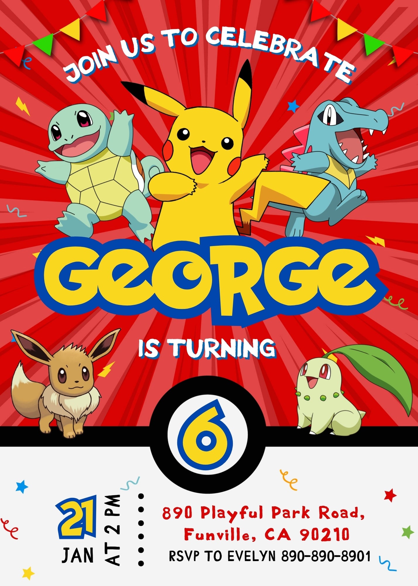 Pokemon Pikachu customizable invitation template | Share or Print | BB892