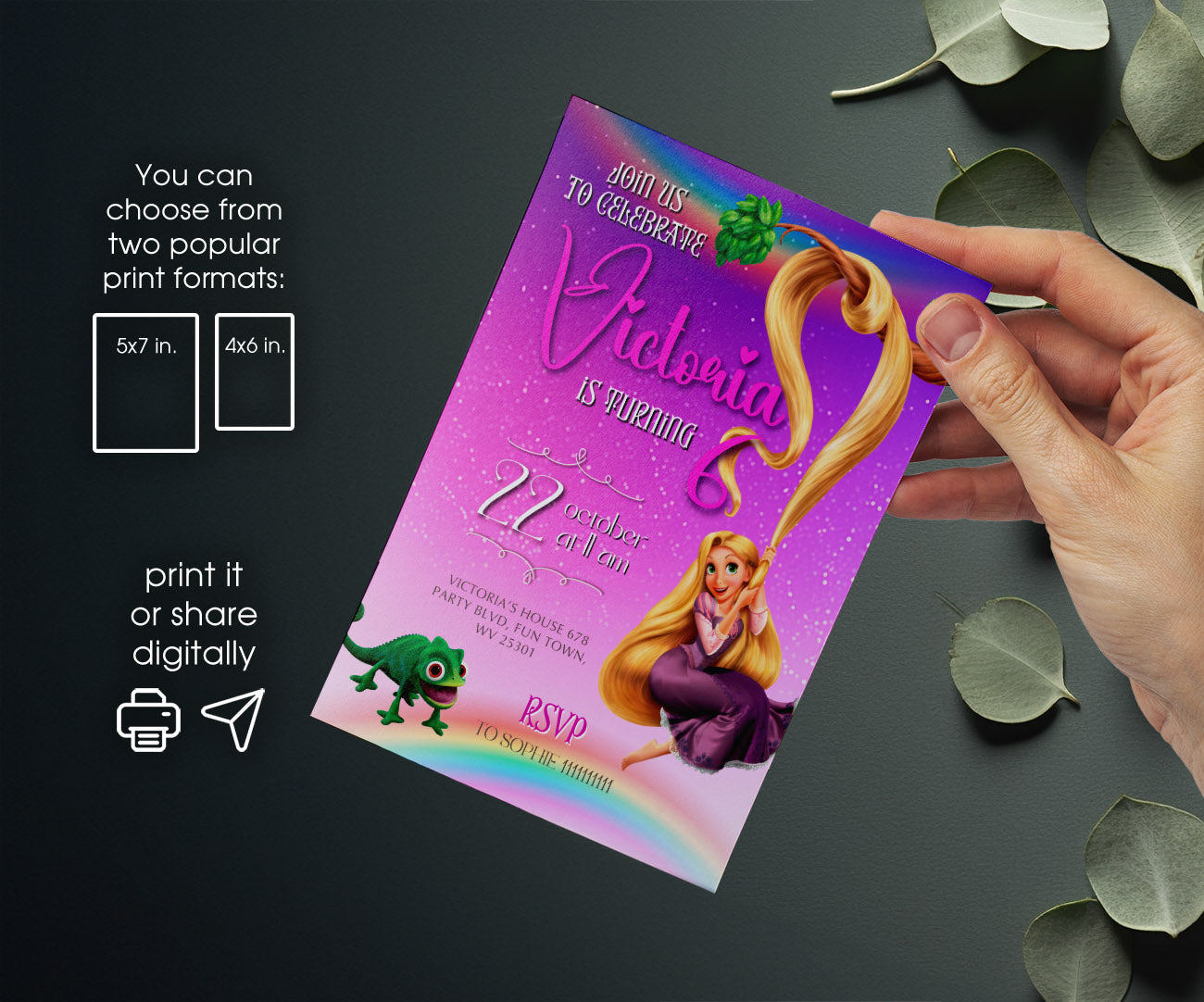 Rapunzel Princess Tangled customizable invitation template | Share or Print | girl | IZ188