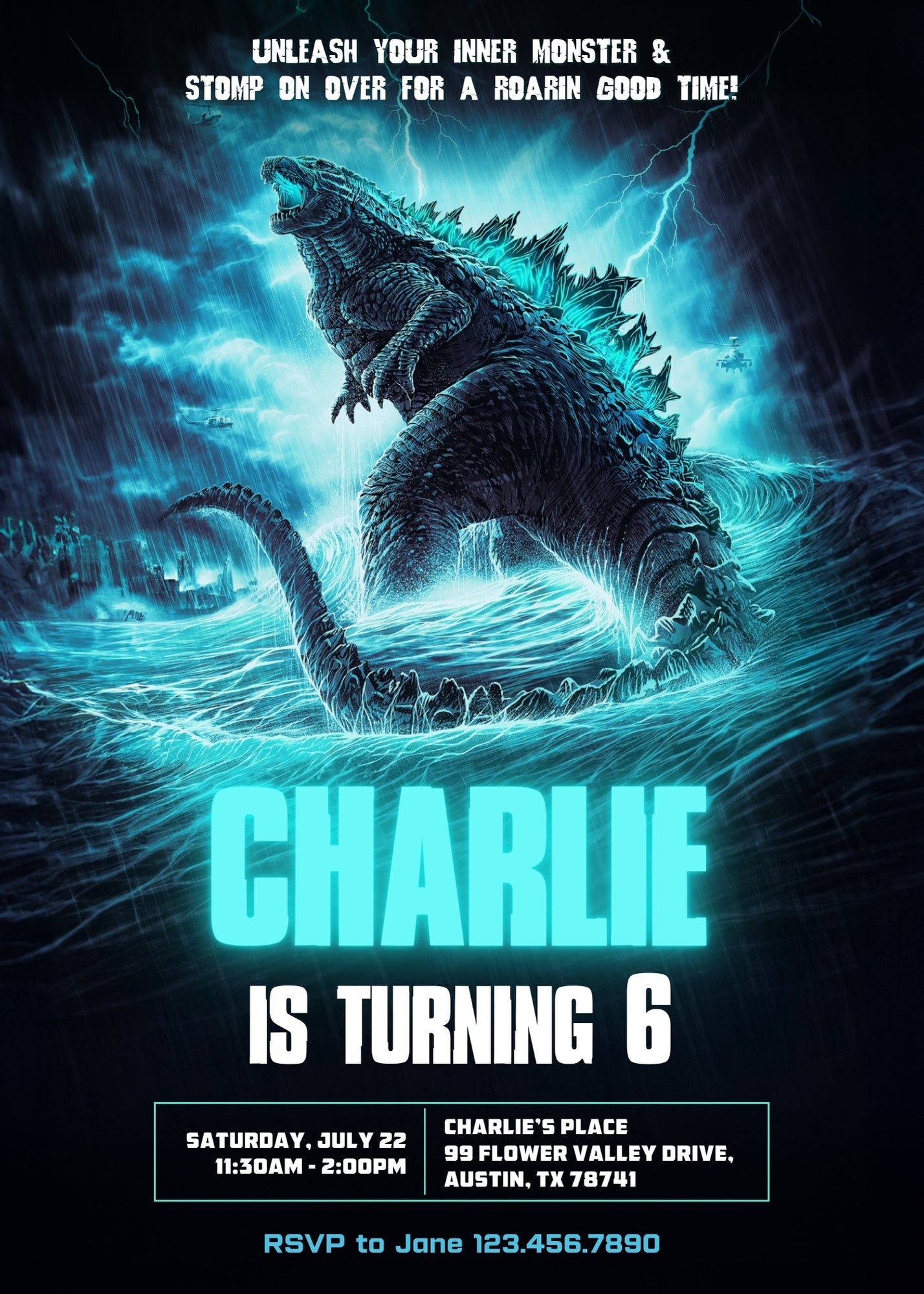 Godzilla and King Kong customizable invitation template | Share or Print | XQ725