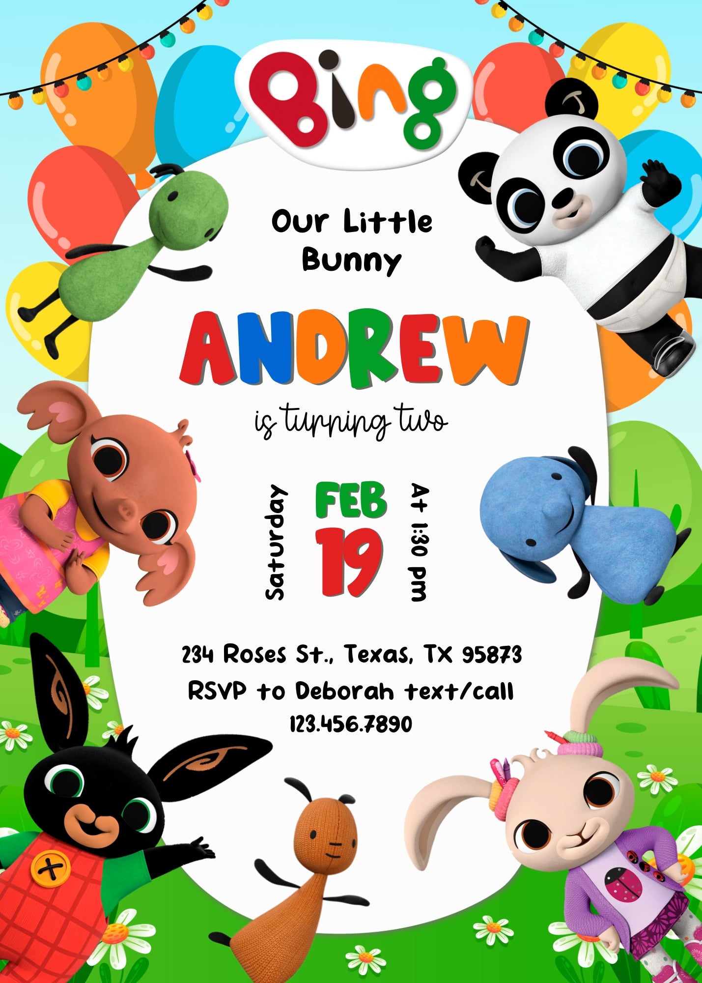 Bing Bunny customizable invitation template | Share or Print | CB944