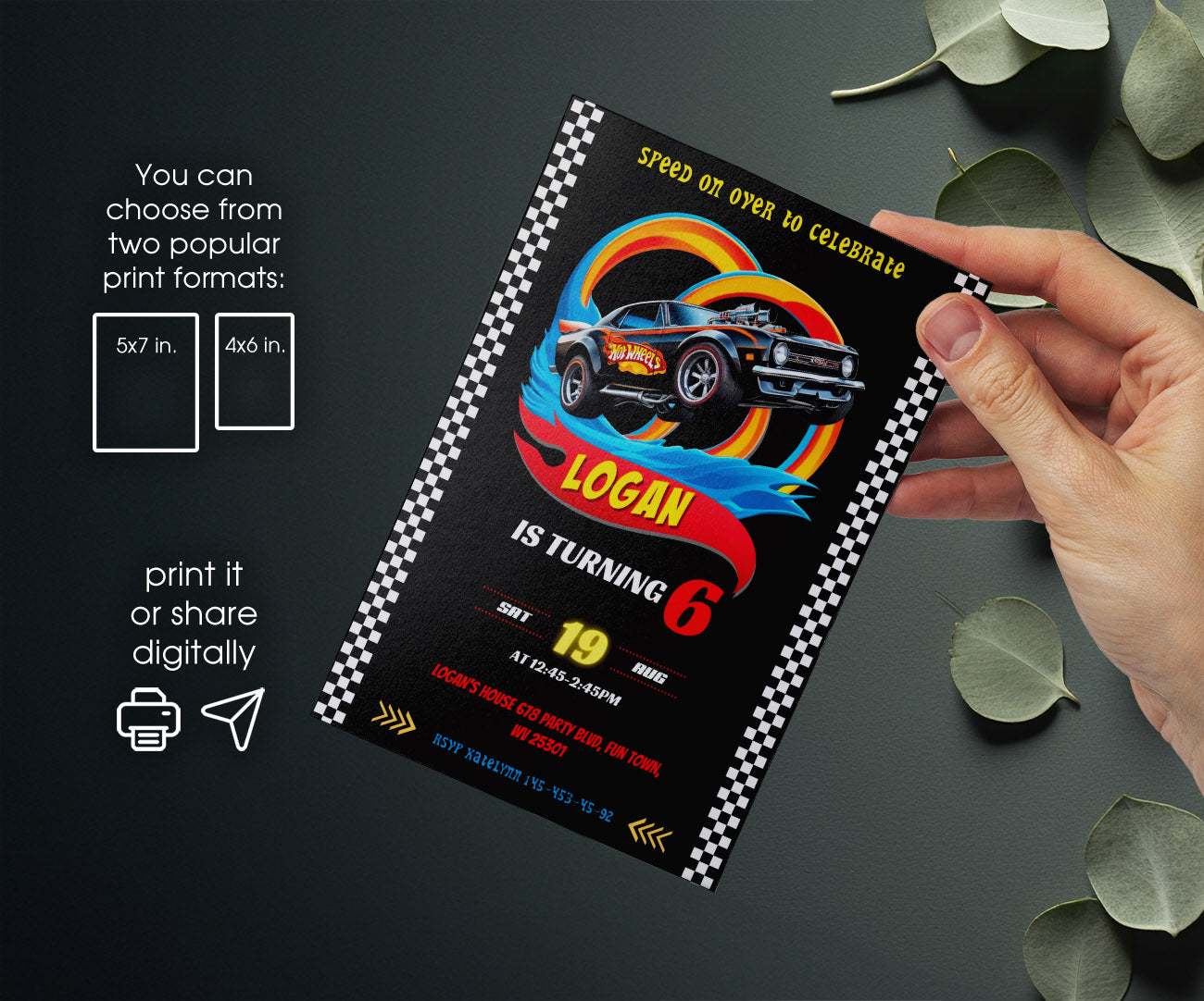 Hot Wheels Racing customizable invitation template | Share or Print | boy | DH780