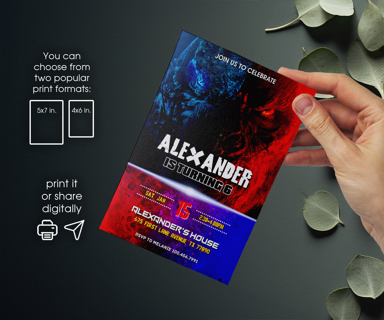 Godzilla X King Kong customizable invitation template | Share or Print | AV598