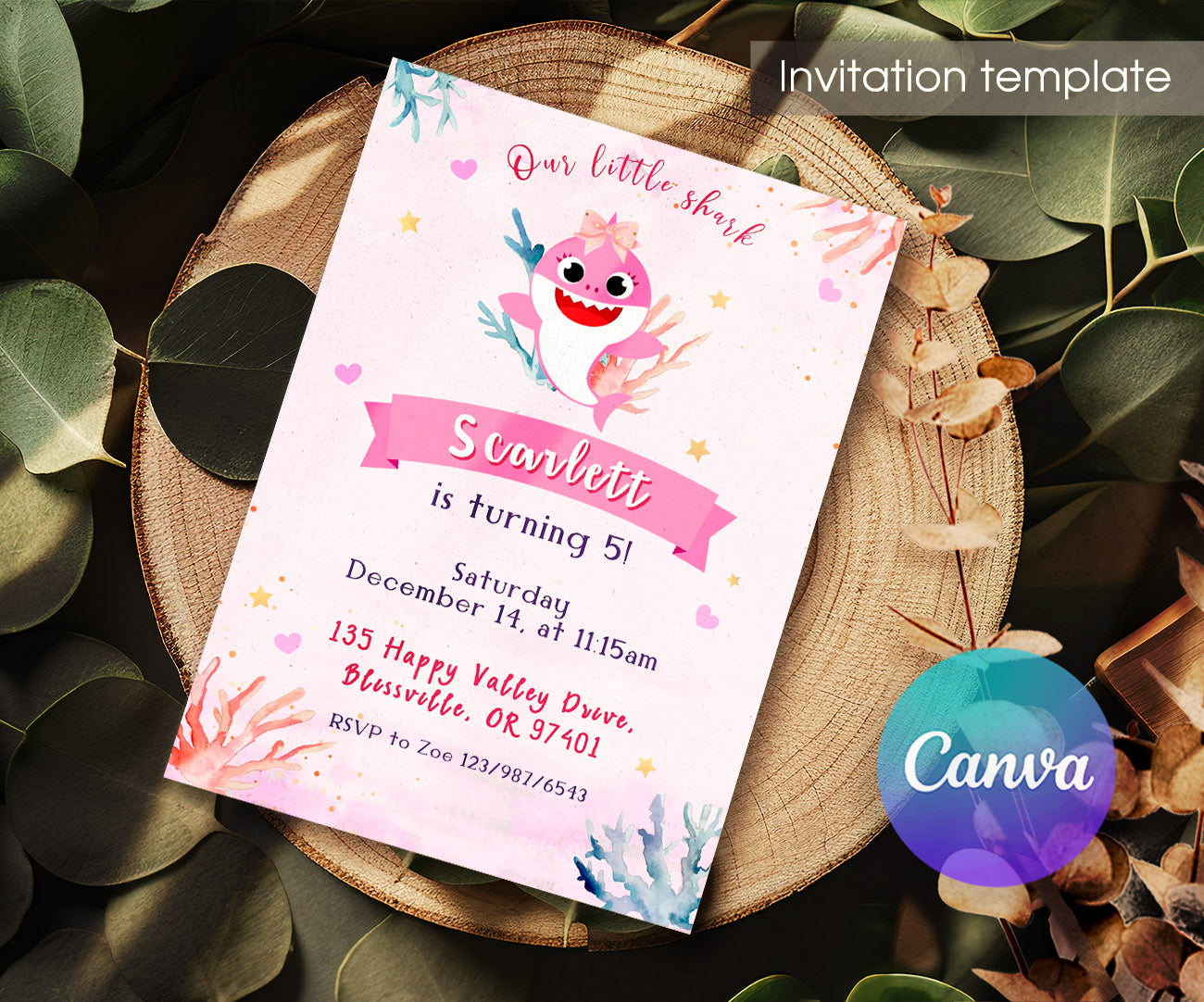 Baby Shark customizable invitation template | Share or Print | CI737
