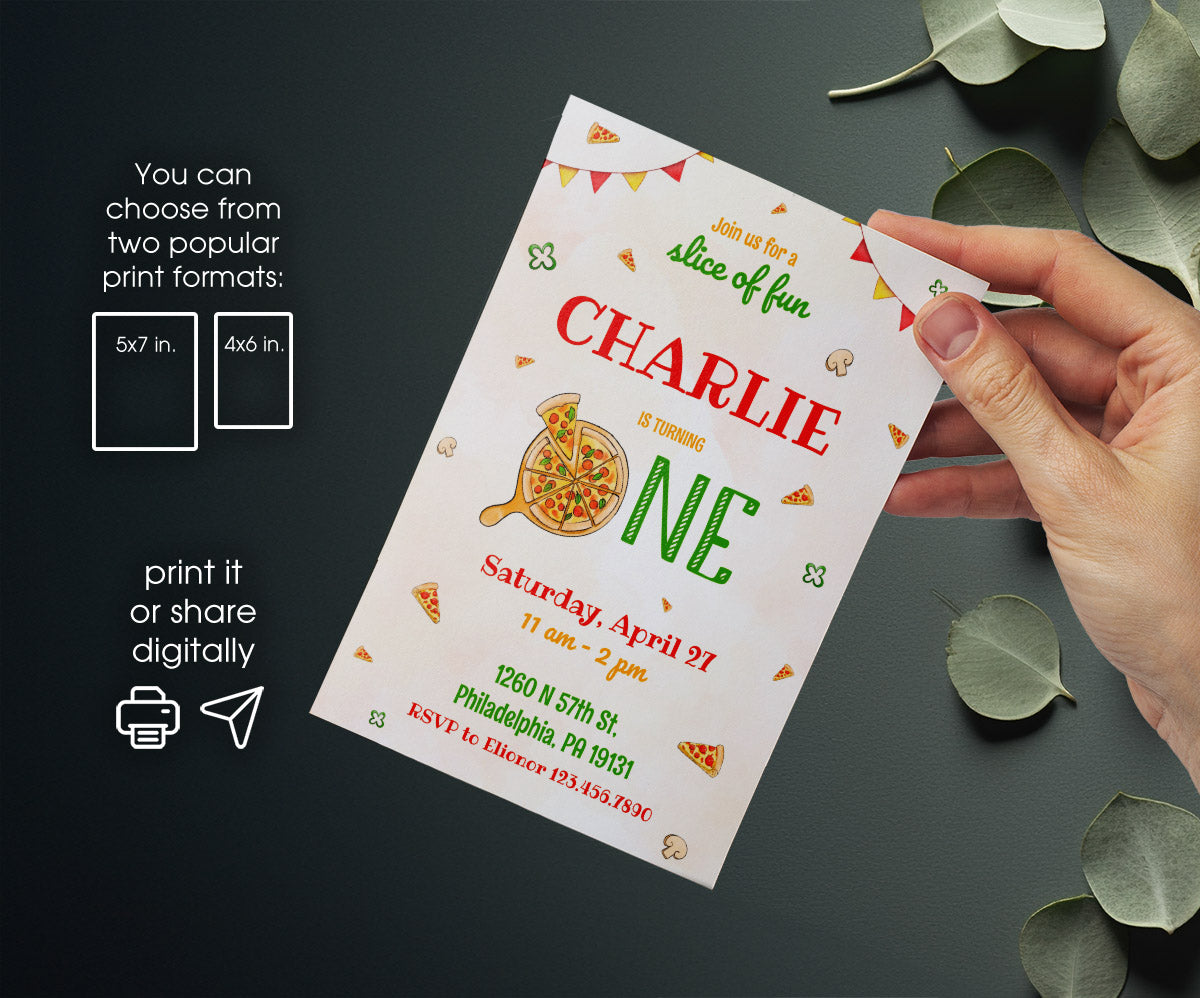 Pizza 1st Party customizable invitation template | Share or Print | JN790