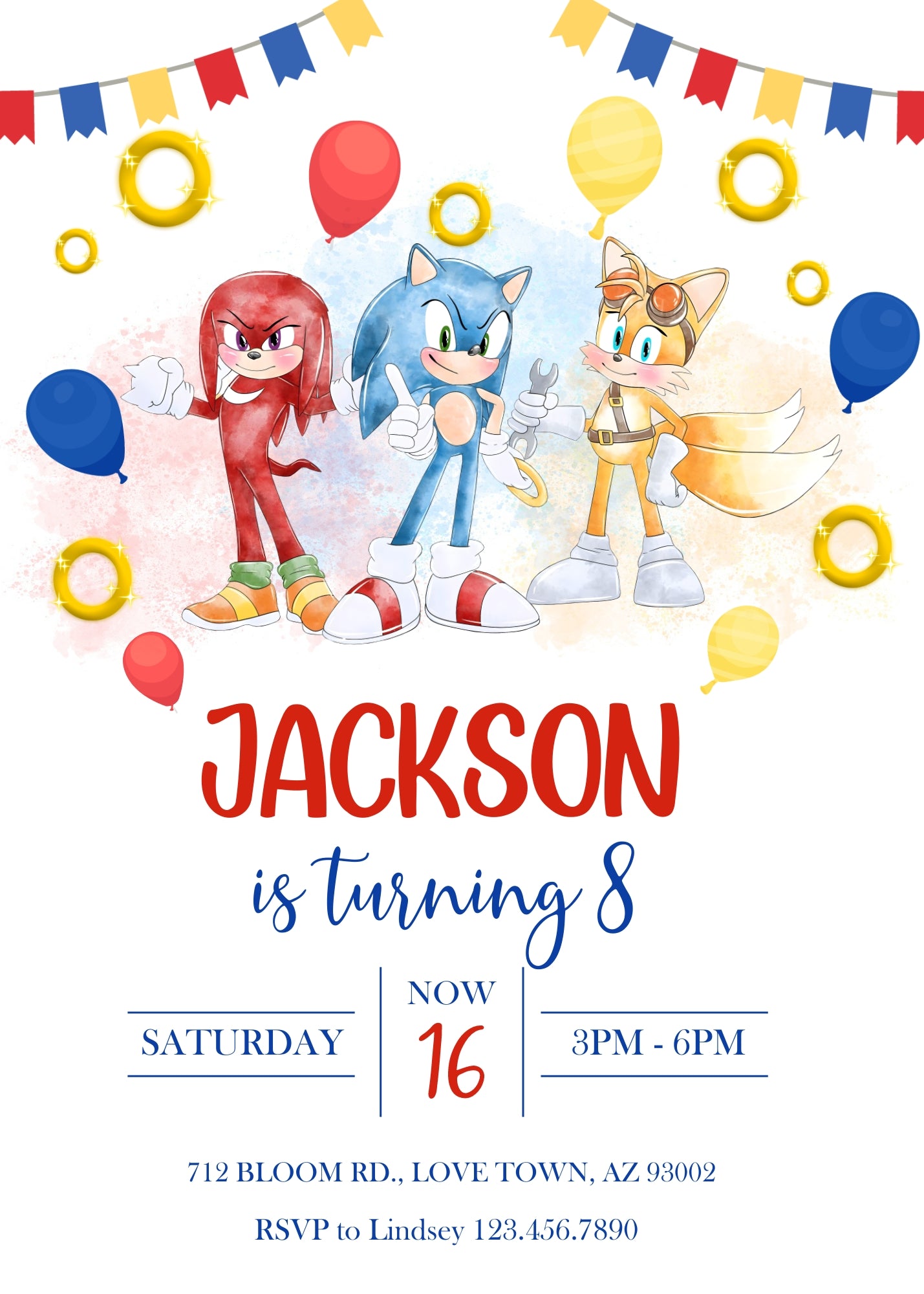 Sonic the Hedgehog customizable invitation template | Share or Print | WC711