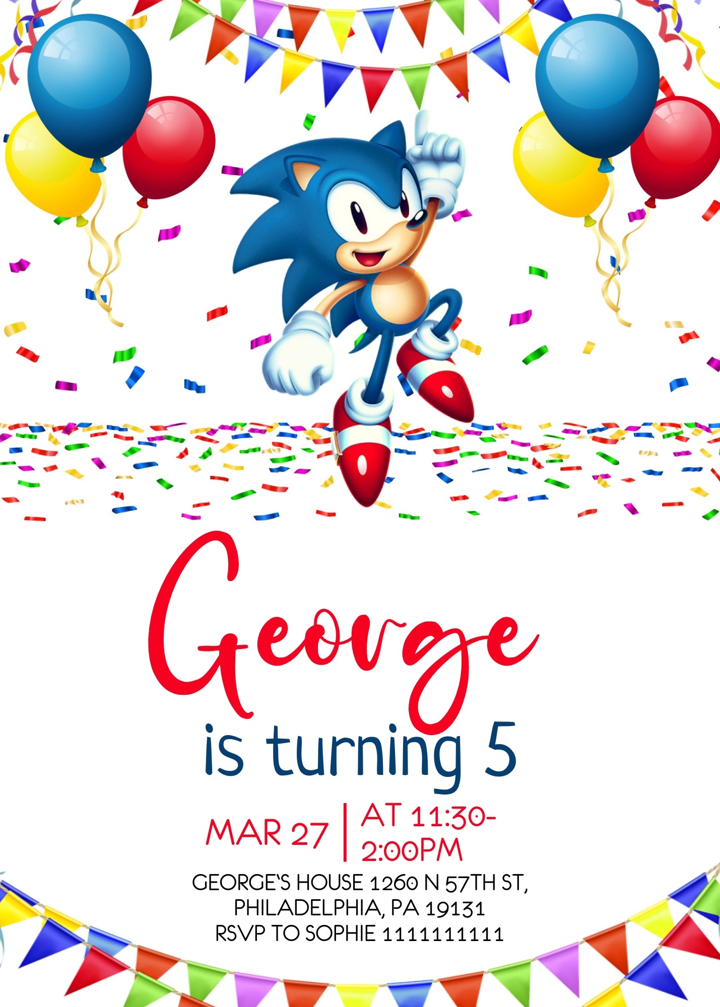 Sonic the Hedgehog customizable invitation template | Share or Print | XE275
