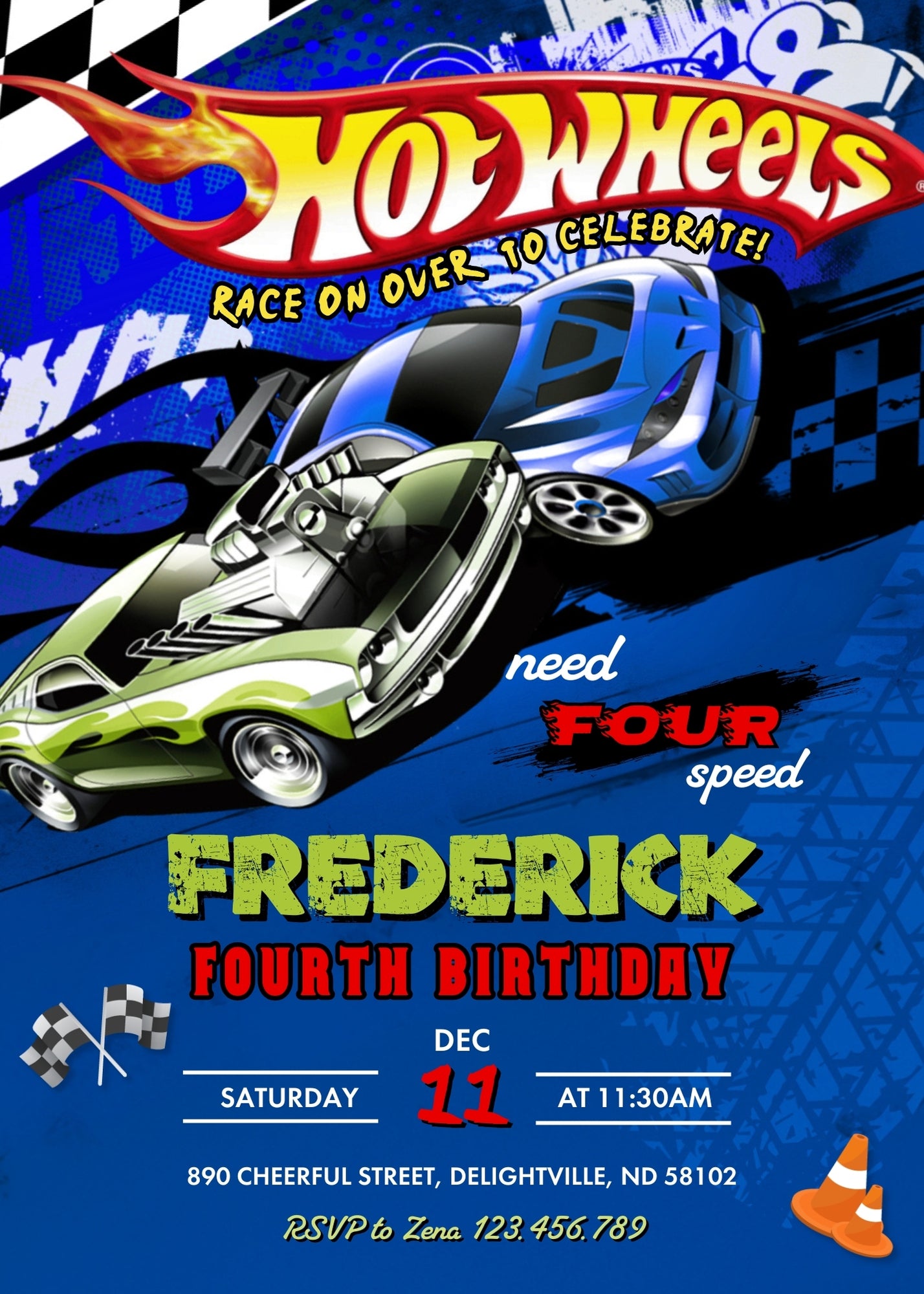 Hot Wheels Need Four Speed customizable invitation template | Share or Print | boy | IC241