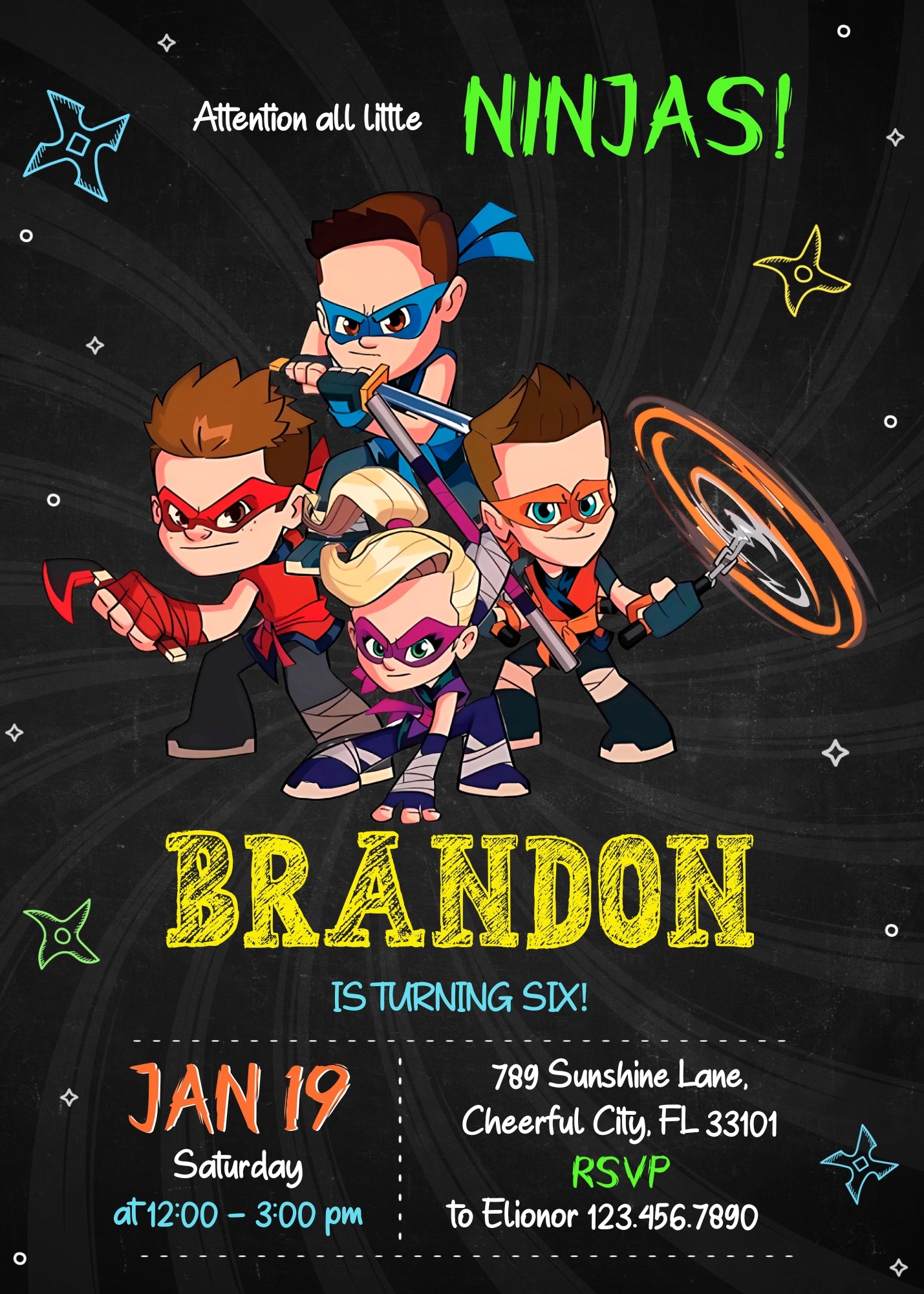 Ninja Kidz TV customizable invitation template | Share or Print | RC564