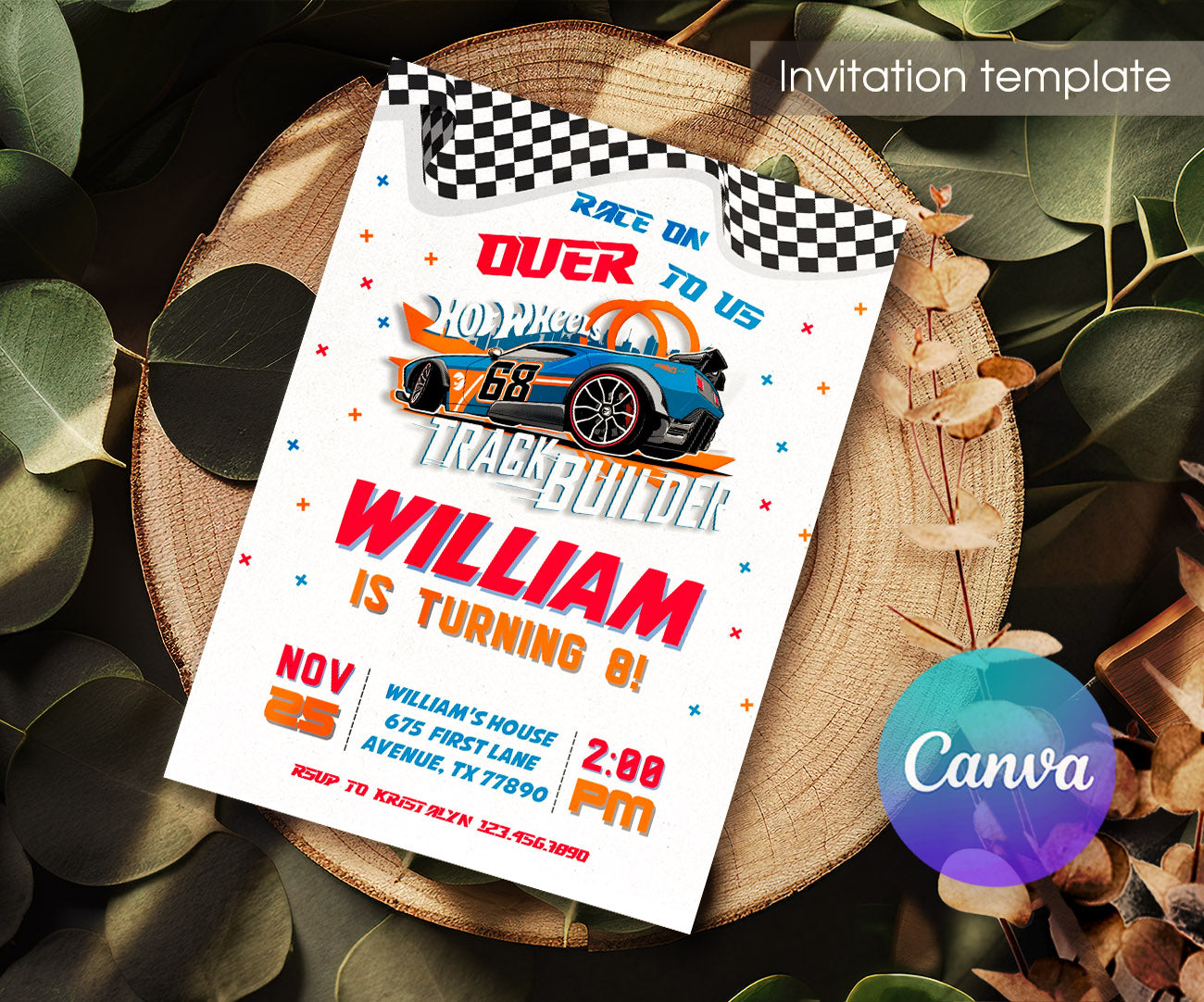 Hot Wheels Racing customizable invitation template | Share or Print | boy | EO473