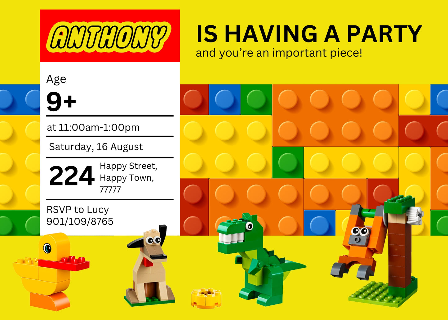 Lego customizable invitation template | Share or Print | BP984