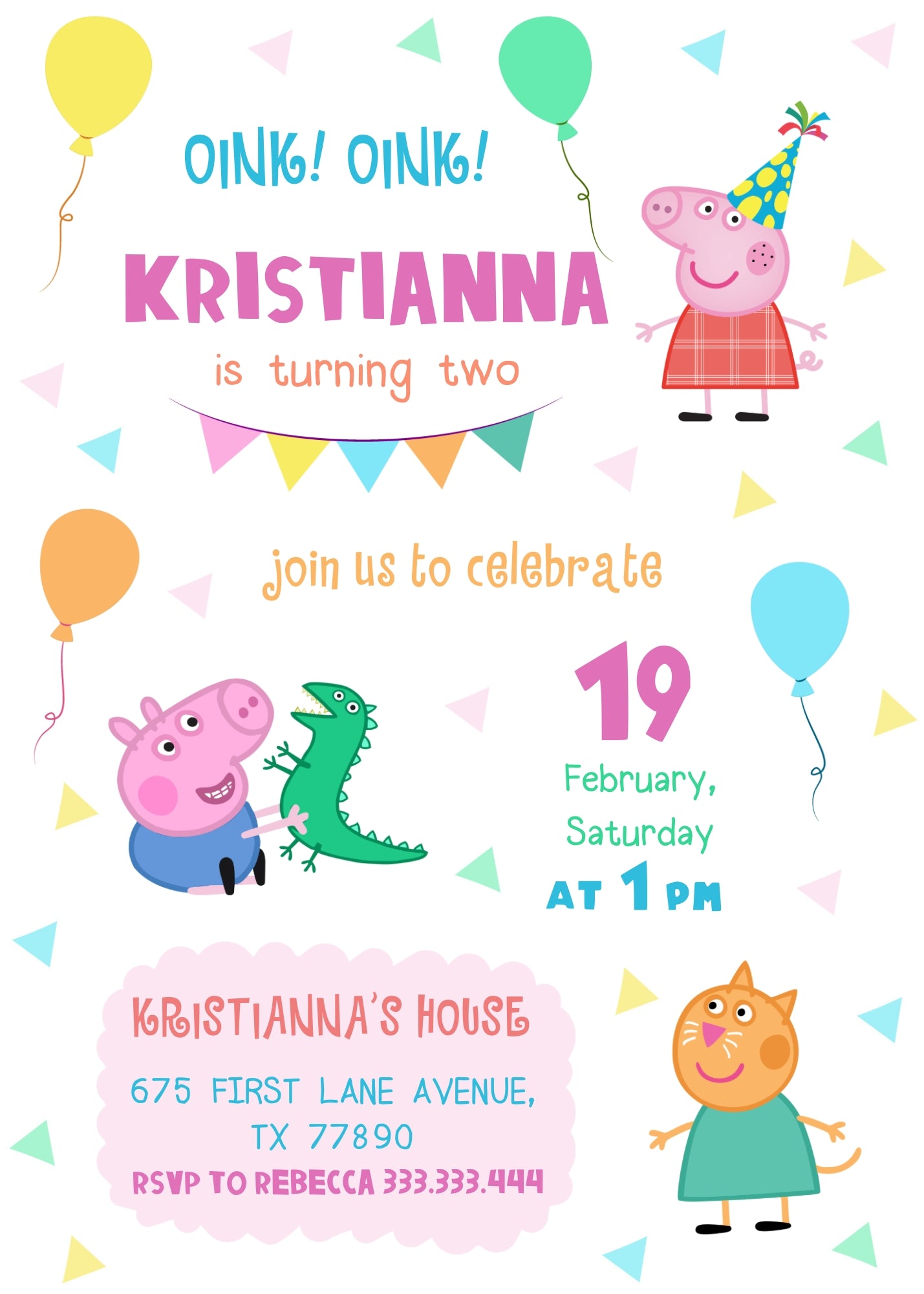 Peppa Pig customizable invitation template | Share or Print | girl | DE083