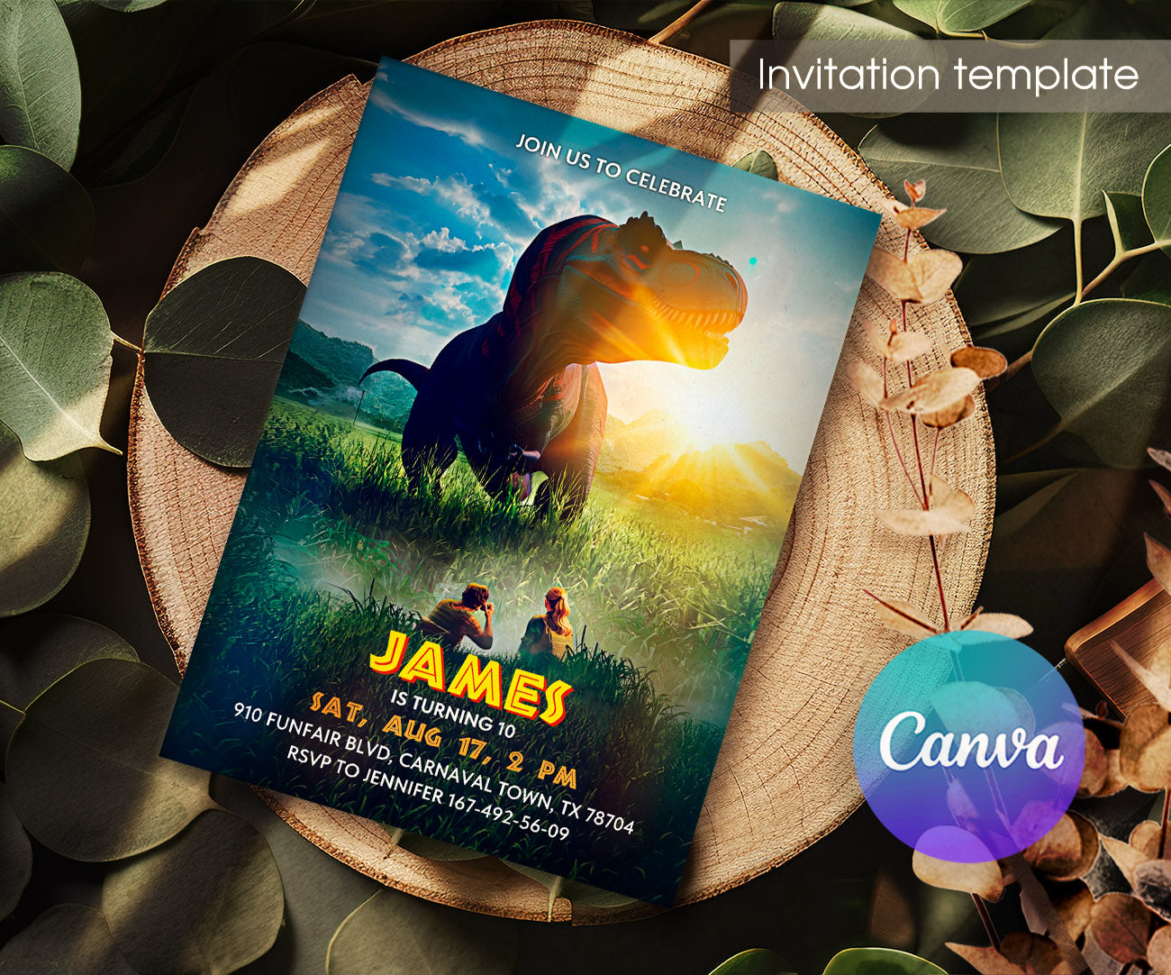 Jurassic World Rebirth Dinosaur customizable invitation template | Share or Print | UN389