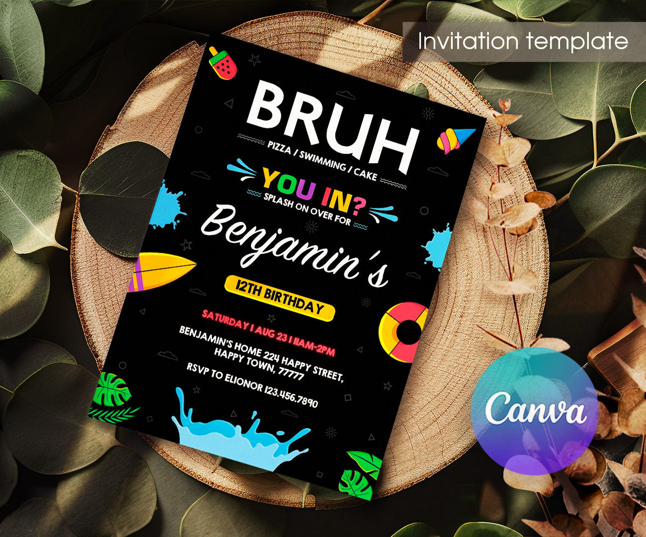 Bruh Pool customizable invitation template | Share or Print | boy | RQ666