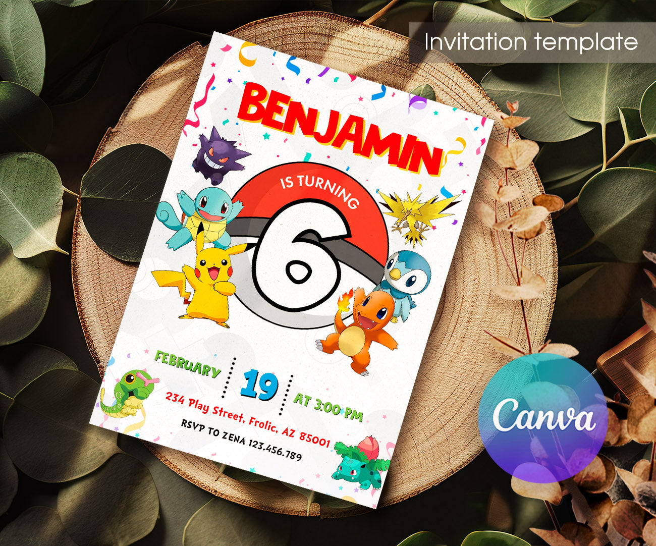 Pokemon Pikachu customizable invitation template | Share or Print | AE738